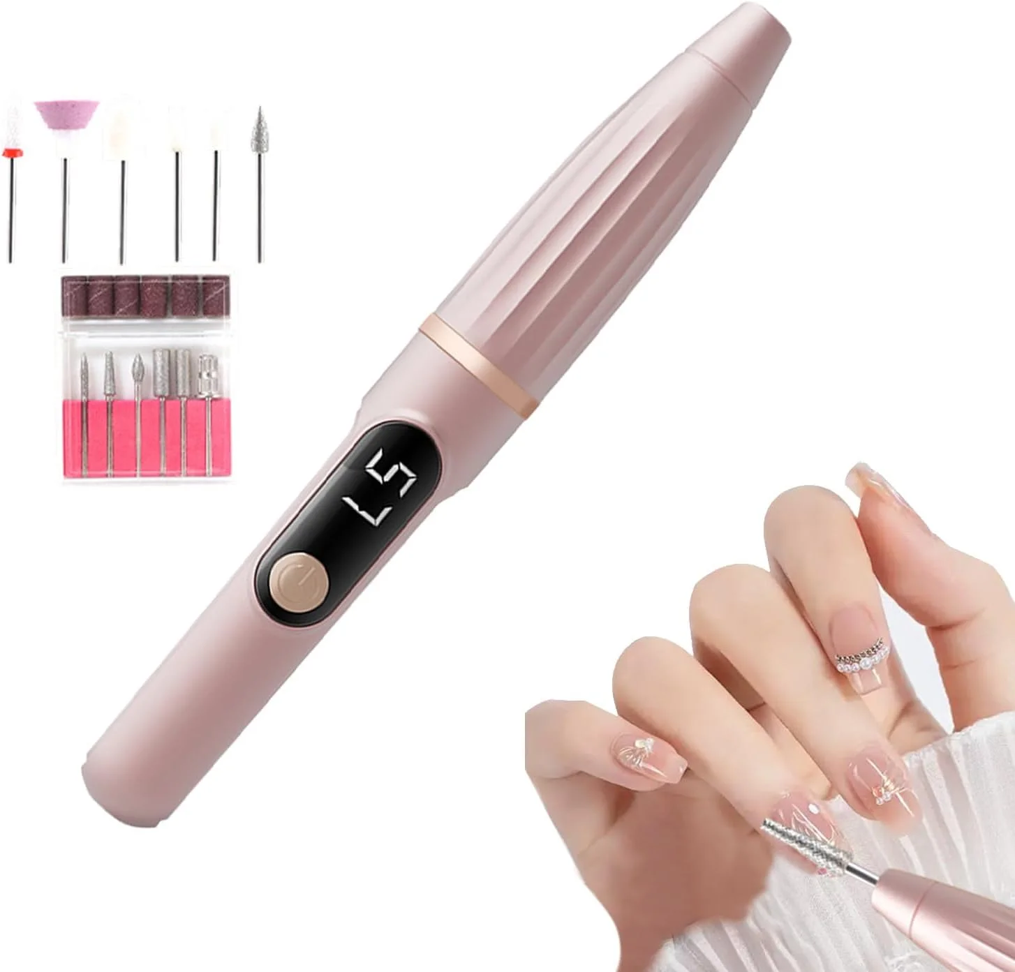 دستگاه سوهان برقی ناخن | دستگاه برقی سوهان ناخن | ست مانیکور ابزار پدیکور قابل حمل با قطعات تعویضی، سنگ سنباده شارژی برای ناخن های دست و پا