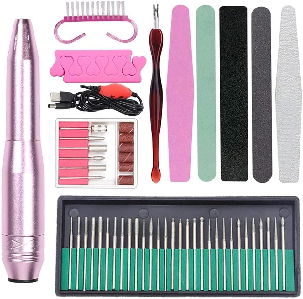 ست سوهان برقی ناخن قابل حمل طرح قلمی TEmkin، مناسب برای مانیکور، از بین بردن لاک ژل، مناسب استفاده حرفه ای در سالن و منزل، شامل ابزار پرداخت و صاف کردن ناخن، A, a