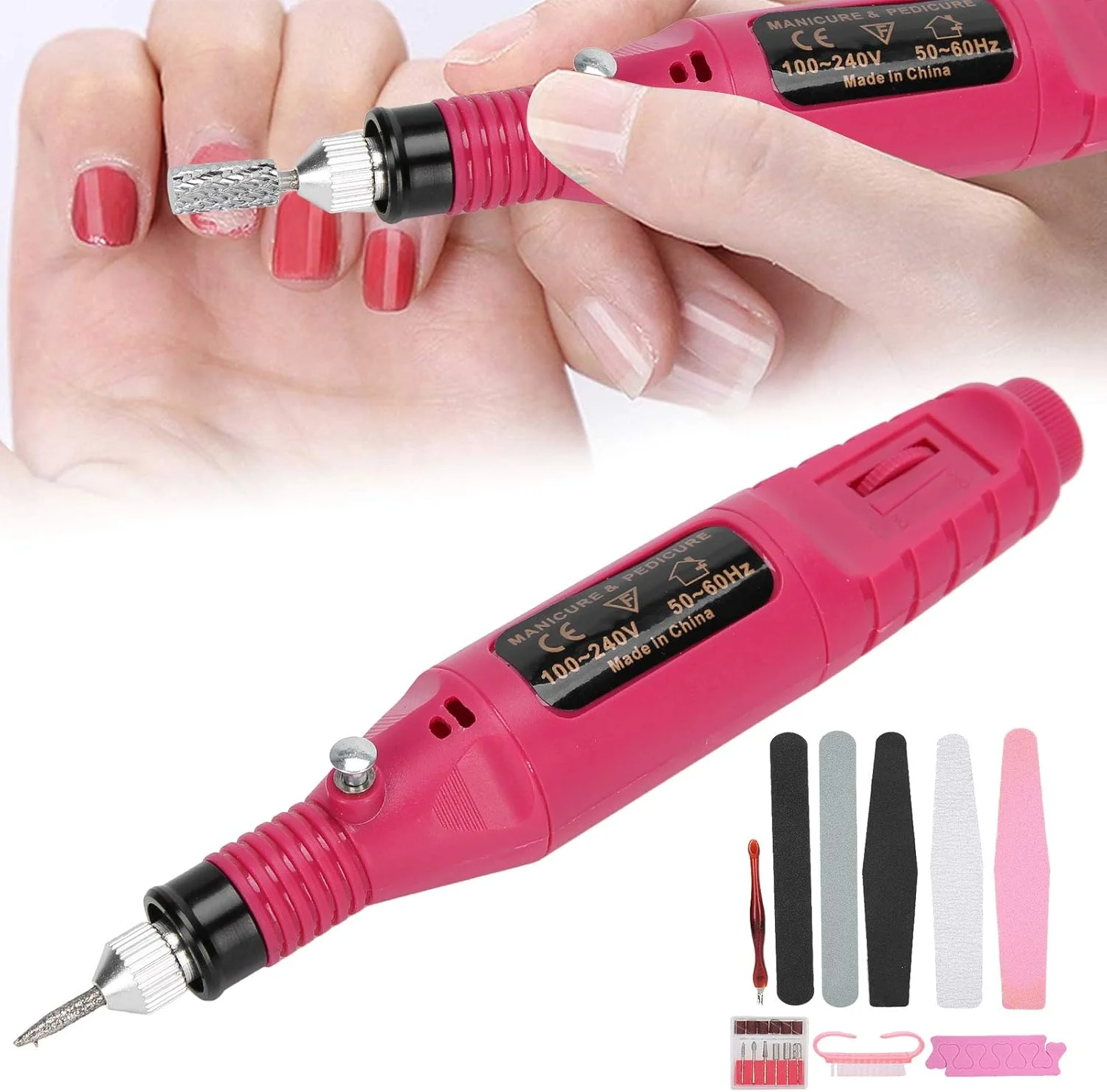 ست مانیکور سوهان برقی ناخن، دریل برقی حرفه ای ناخن برای ژل ناخن اکریلیک، کیت دریل سوهان ناخن قابل حمل با سرعت قابل تنظیم 20000 دور در دقیقه برای استفاده در سالن منزل