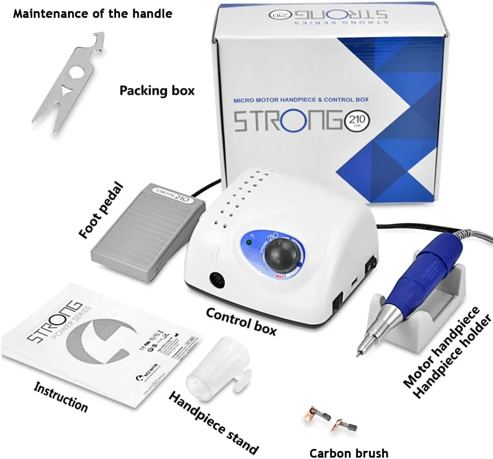 دستگاه مانیکور برقی ناخن، دستگاه دریل ناخن حرفه ای 35000 دور در دقیقه، مناسب برای ناخن های ژلی، مانیکور، پدیکور و پولیش، مدل 204+102L-2.35mm به همراه پدال پایی برای استفاده در منزل و سالن (45000 دور در دقیقه)