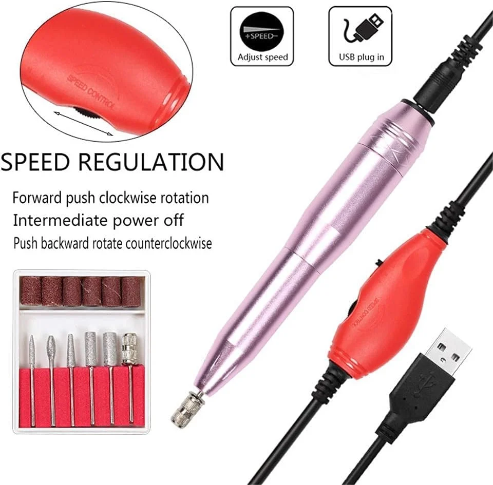 ست سوهان برقی ناخن قابل حمل طرح قلمی TEmkin، مناسب برای مانیکور، از بین بردن لاک ژل، مناسب استفاده حرفه ای در سالن و منزل، شامل ابزار پرداخت و صاف کردن ناخن، A, a