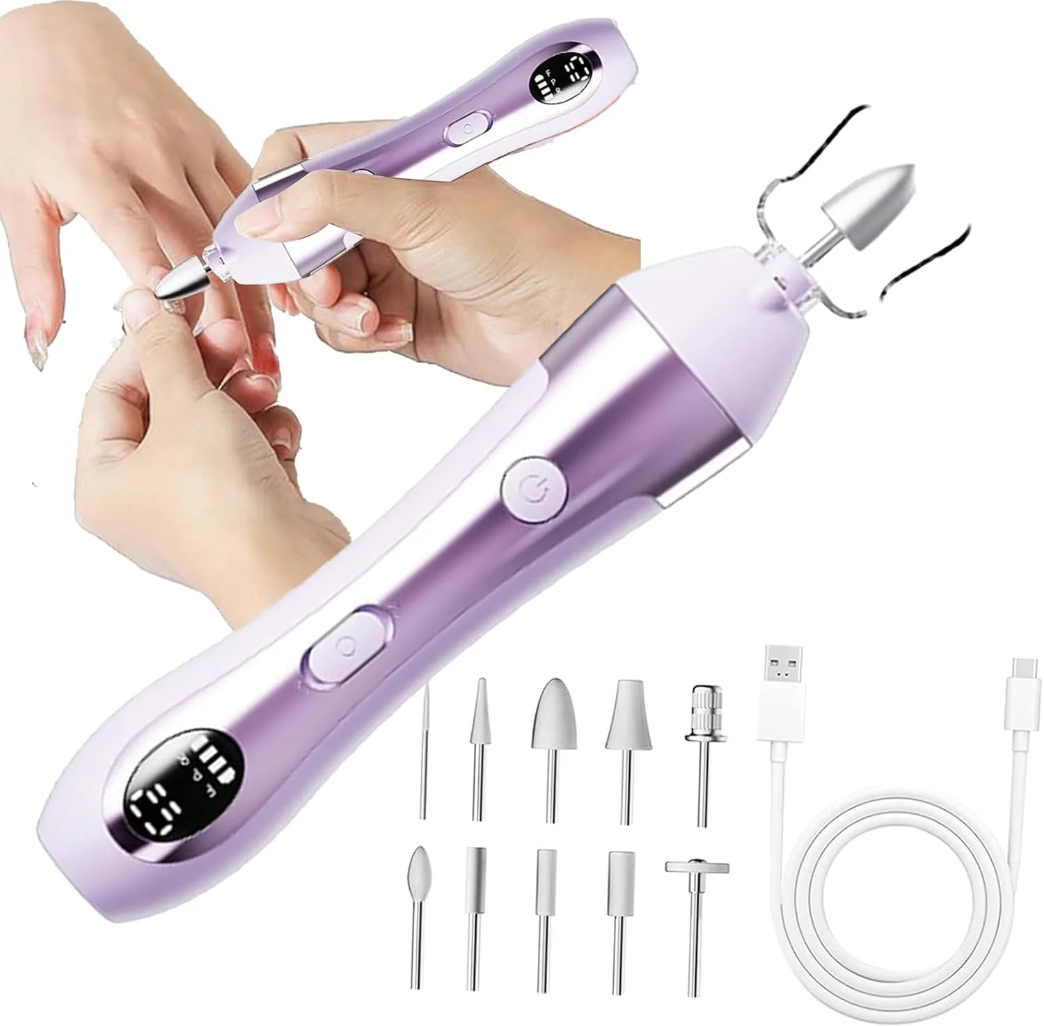 سوهان برقی ناخن | سوهان برقی مانیکور برای ناخن | لوازم مانیکور 10 سرعته با چراغ ال ای دی برای سالمندان، مبتدیان، خانواده، سالن، خانه