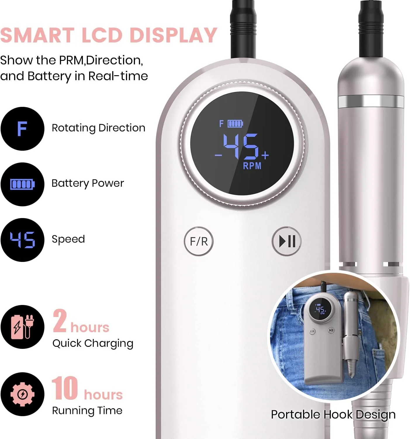 دستگاه سوهان برقی ناخن: حرفه ای 45000 دور در دقیقه، قابل حمل و شارژی، مناسب مانیکور و پدیکور با سری های مختلف