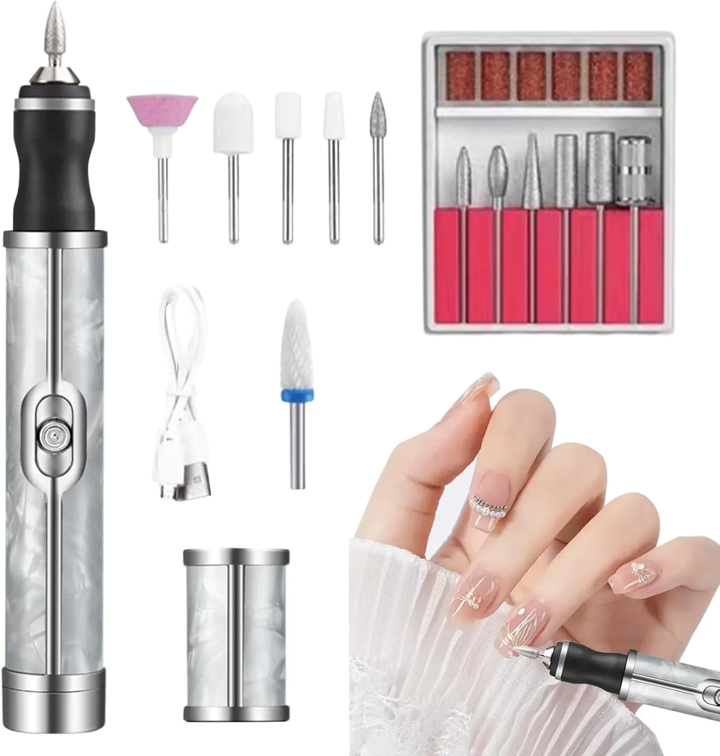 دستگاه سوهان برقی ناخن 20000 دور در دقیقه - حرفه ای، لوازم جانبی مانیکور قابل شارژ USB، ابزار پدیکور برای از بین بردن لاک ژل و ناخن های اکریلیک