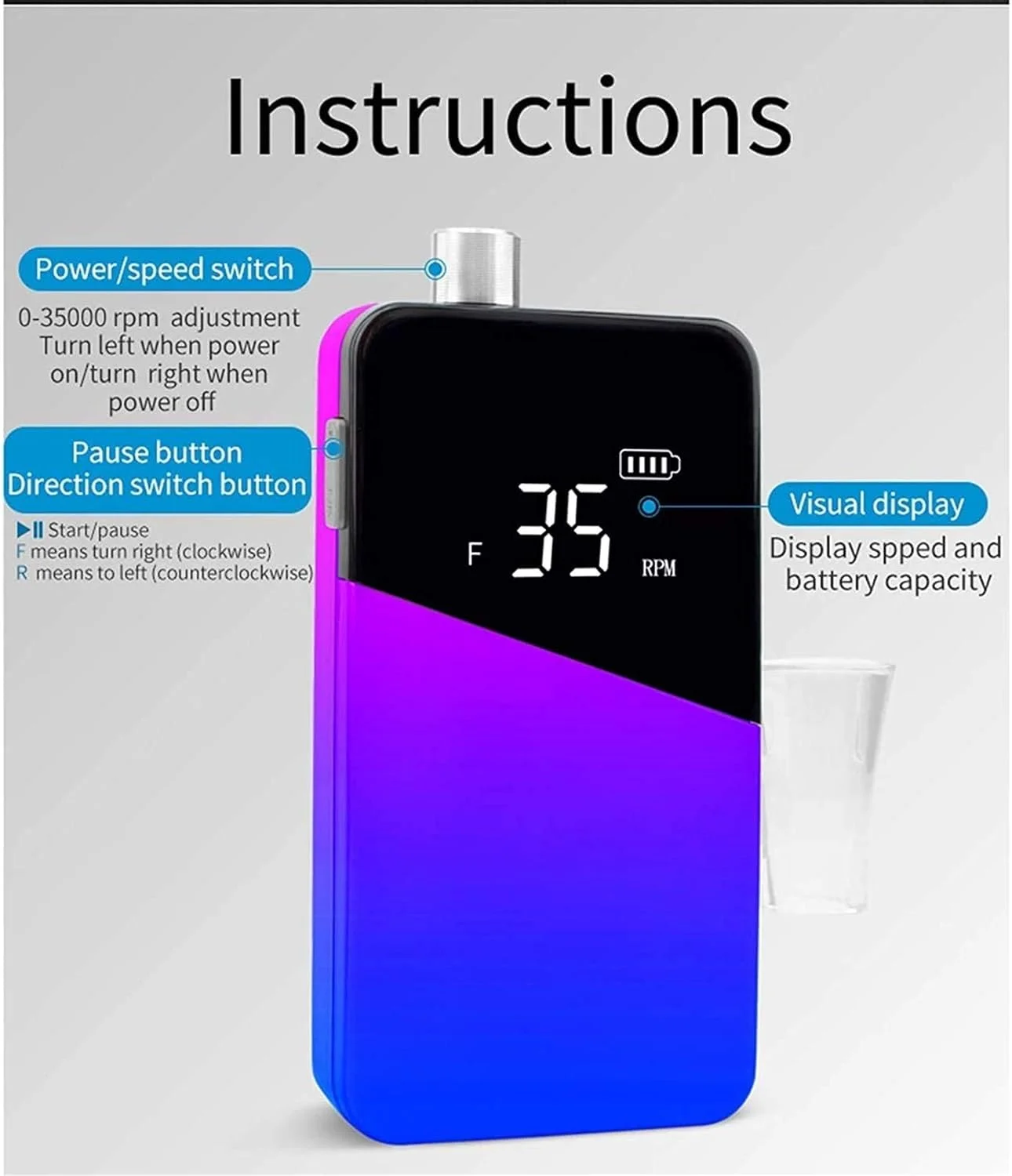 دستگاه سوهان برقی ناخن، قابل حمل با سرعت قابل تنظیم 35000 دور در دقیقه، مناسب برای مانیکور، پدیکور و پولیش با نمایشگر