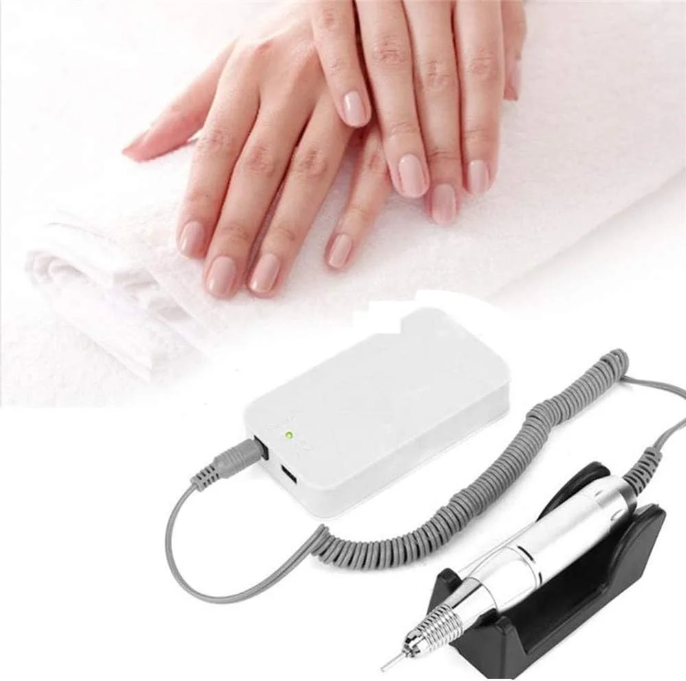 ست سوهان برقی ناخن قابل حمل و شارژی، ۳۰ وات ۳۰۰۰۰ دور در دقیقه، ابزار پدیکور و مانیکور با سری سوهان برای ناخن های ژلیش و اکریلیک، سفید