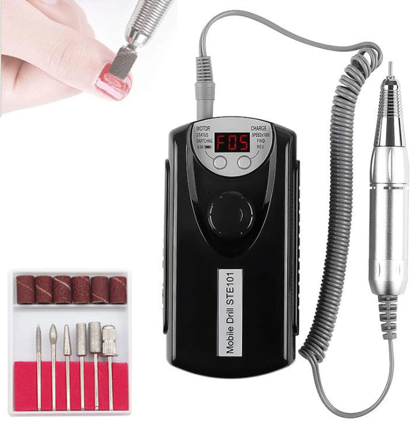 دستگاه سوهان برقی ناخن، دستگاه قابل حمل برای ناخن های اکریلیک، سوهان برقی ناخن با 6 سری برای شکل دادن، پولیش و برداشتن لاک ژل، 30000 دور در دقیقه برای استفاده در منزل و سالن های حرفه ای، مشکی