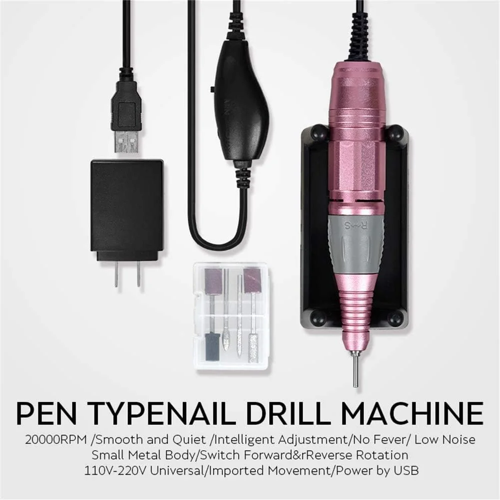دستگاه سوهان برقی ناخن برای ناخن های اکریلیک، قلم دسته برقی قابل حمل USB، ست حرفه ای مانیکور پدیکور، ست پولیش ناخن، ابزار بافر سوهان برقی ژلیش