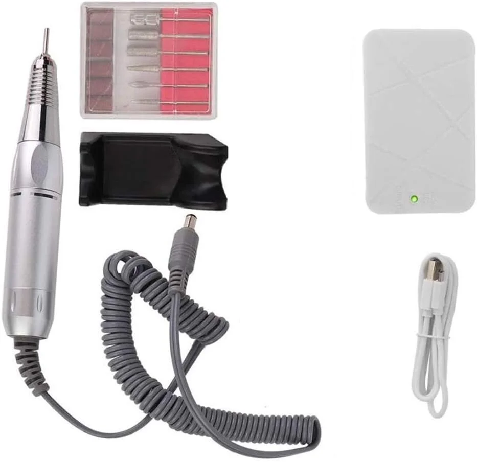 ست سوهان برقی ناخن قابل حمل و شارژی، ۳۰ وات ۳۰۰۰۰ دور در دقیقه، ابزار پدیکور و مانیکور با سری سوهان برای ناخن های ژلیش و اکریلیک، سفید