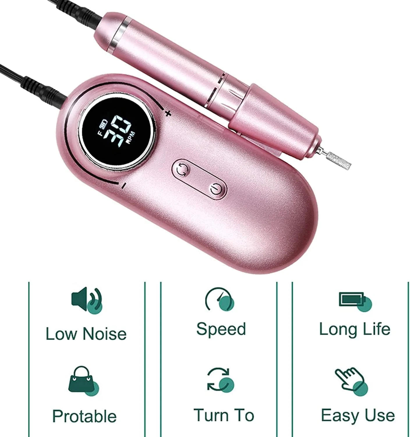 دستگاه سوهان برقی ناخن، ابزار مانیکور قابل حمل، آسیاب ناخن، کیت ژل ناخن شارژی با 6 سر سوهان برای سالن ناخن و مانیکور شخصی (رنگ: صورتی)