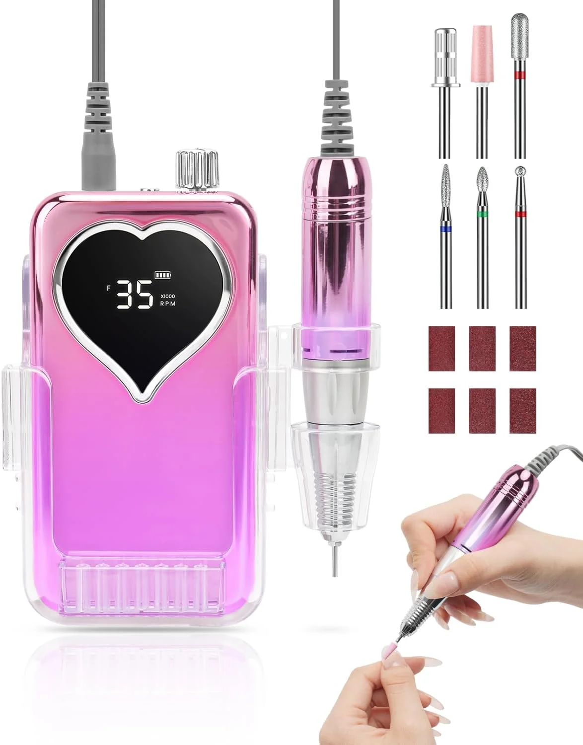 دستگاه سوهان برقی ناخن FTOYIN، حرفه ای، شارژی، 35000 دور در دقیقه، سوهان برقی بی سیم برای ناخن های اکریلیک، دستگاه قابل حمل با باتری برای مانیکور، پدیکور، شکل دادن، حکاکی و پولیش