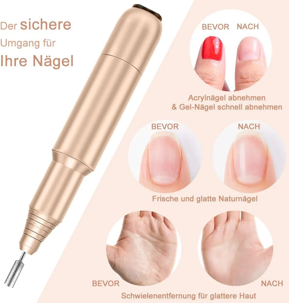 فولای سوهان ناخن برقی، ست مانیکور پدیکور، سوهان برقی ناخن، سوهان ناخن حرفه ای برای ناخن های ژلی، ناخن های ژل آکریلیک، از بین بردن پینه، ناخن های شلاک کوتیکول، هدیه برای خانم ها، مادر (طلایی)