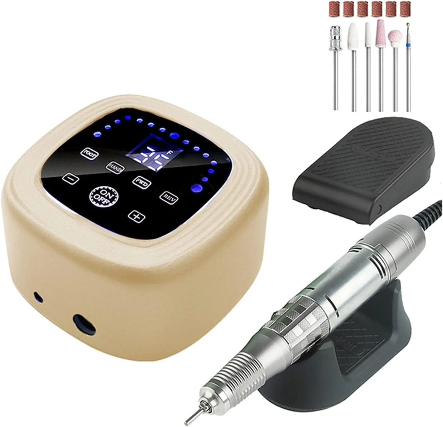 دستگاه سوهان برقی ناخن قابل حمل 75 وات 35000 دور در دقیقه، دستگاه مانیکور قدرتمند، دستگاه فرز ناخن با سرعت بالا، سنباده ناخن، ابزار پدیکور ناخن (Jmd403-طلایی)