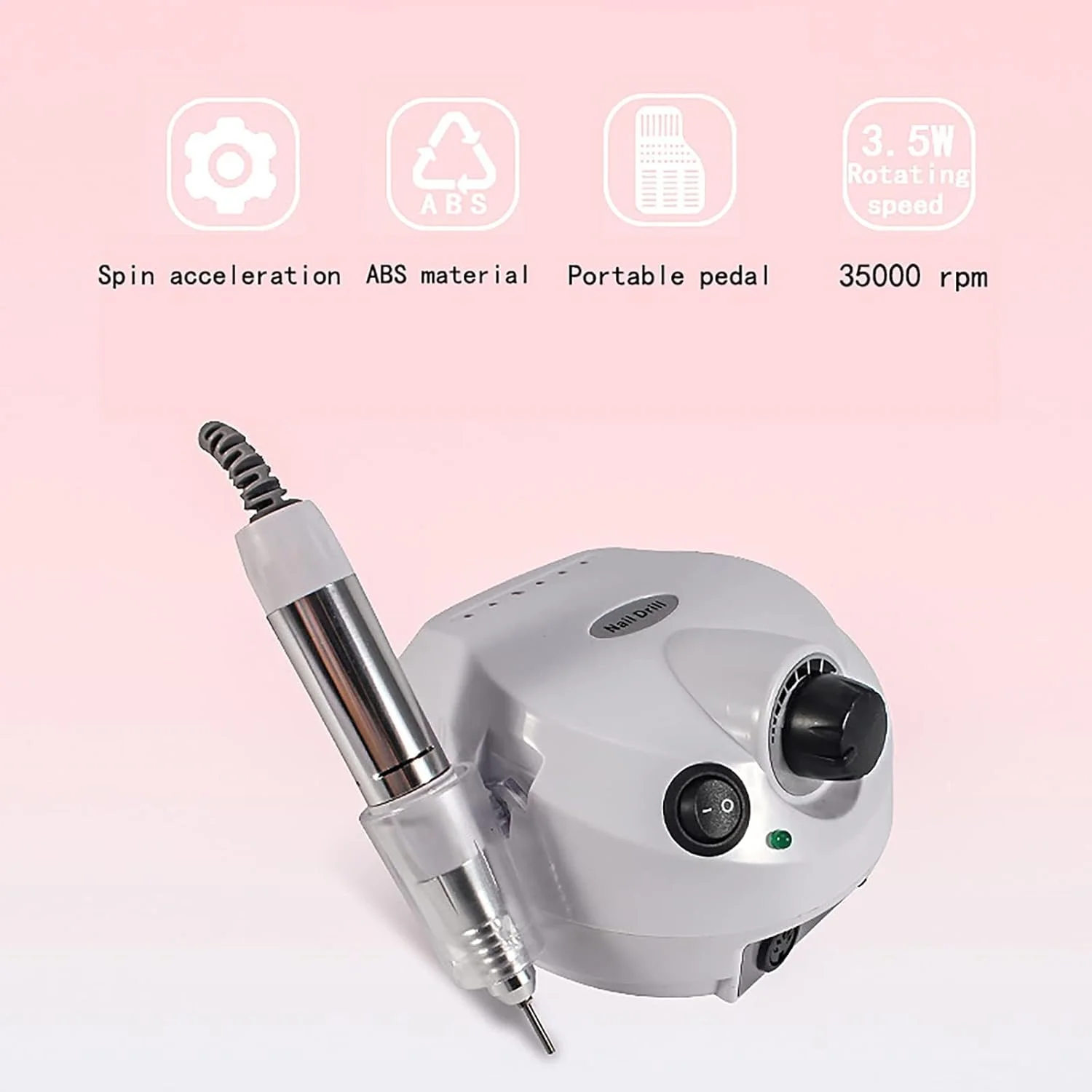 دستگاه سوهان ناخن برقی 35000 دور در دقیقه، 15 وات، ابزار حرفه ای پولیش و سنگ زنی ناخن برای مانیکور، مناسب برای ناخن های اکریلیک و طراحی ناخن (رنگ: صورتی)