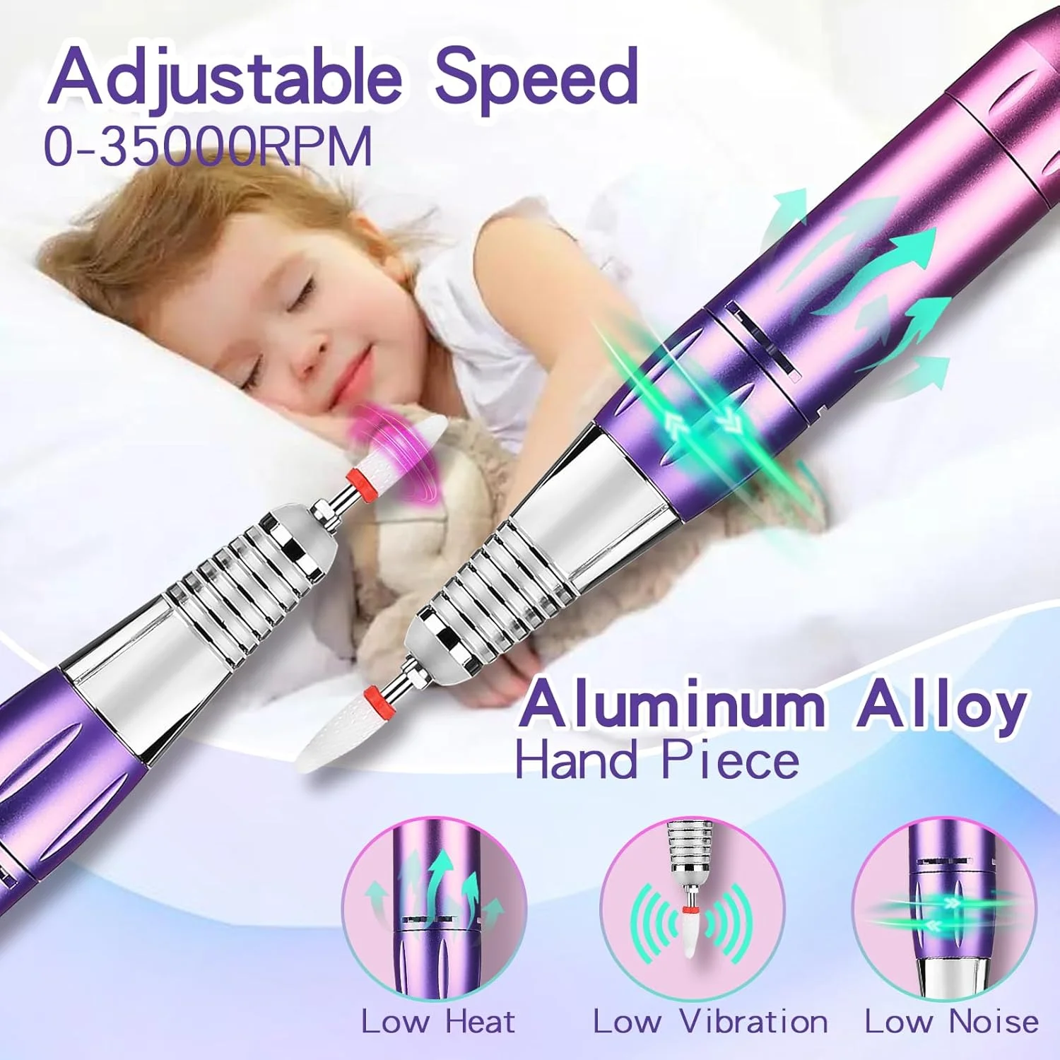 دستگاه سوهان برقی ناخن، 35000 دور در دقیقه به همراه 12 سری سوهان، دستگاه حرفه ای برای ناخن های ژلیش و اکریلیک، ست مانیکور و پدیکور بی سیم