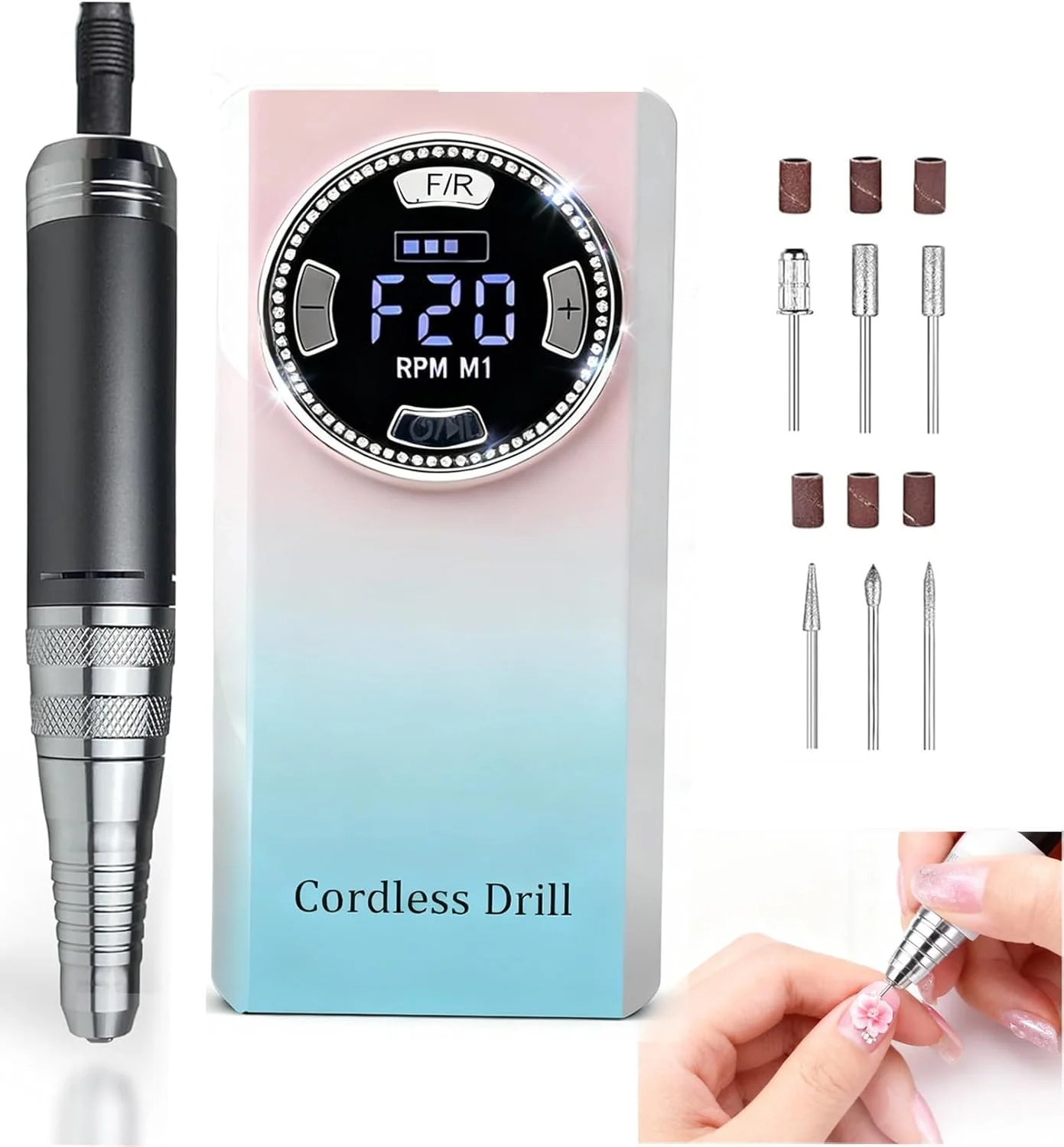 دستگاه سوهان برقی ناخن حرفه ای LUMCRISSY 40000 PRM، ماشین سوهان برقی ناخن برای کاشت ناخن، سوهان ناخن قابل شارژ، دستگاه مانیکور پدیکور مناسب برای سالن و استفاده خانگی