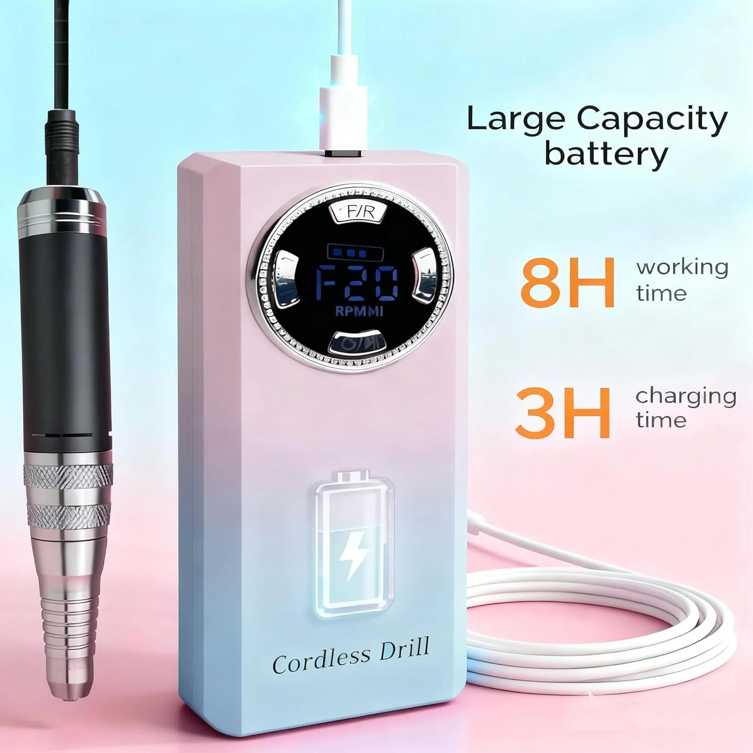 دستگاه سوهان برقی ناخن حرفه ای LUMCRISSY 40000 PRM، ماشین سوهان برقی ناخن برای کاشت ناخن، سوهان ناخن قابل شارژ، دستگاه مانیکور پدیکور مناسب برای سالن و استفاده خانگی