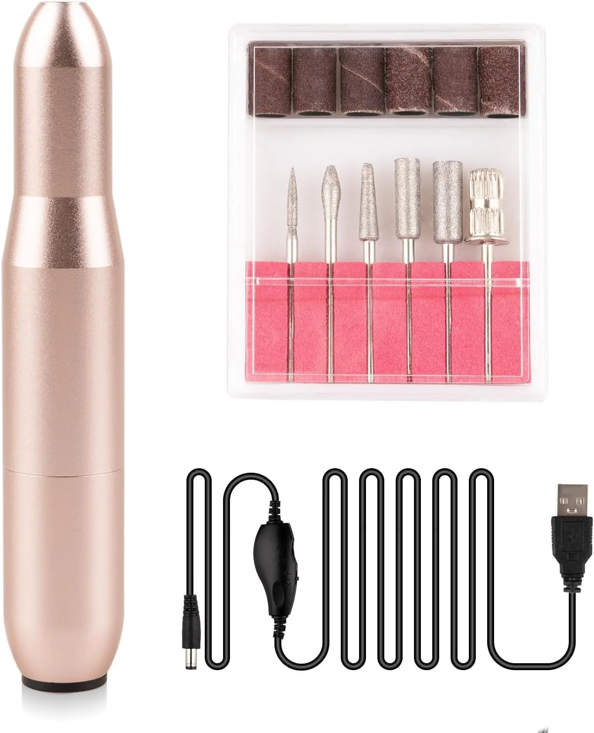 ست سوهان برقی ناخن Marvelity، دستگاه سوهان ناخن حرفه ای USB برای کیت ناخن اکریلیک، ابزار کامل مانیکور و پدیکور با سری سوهان ناخن و نوارهای سنباده، طلایی صورتی