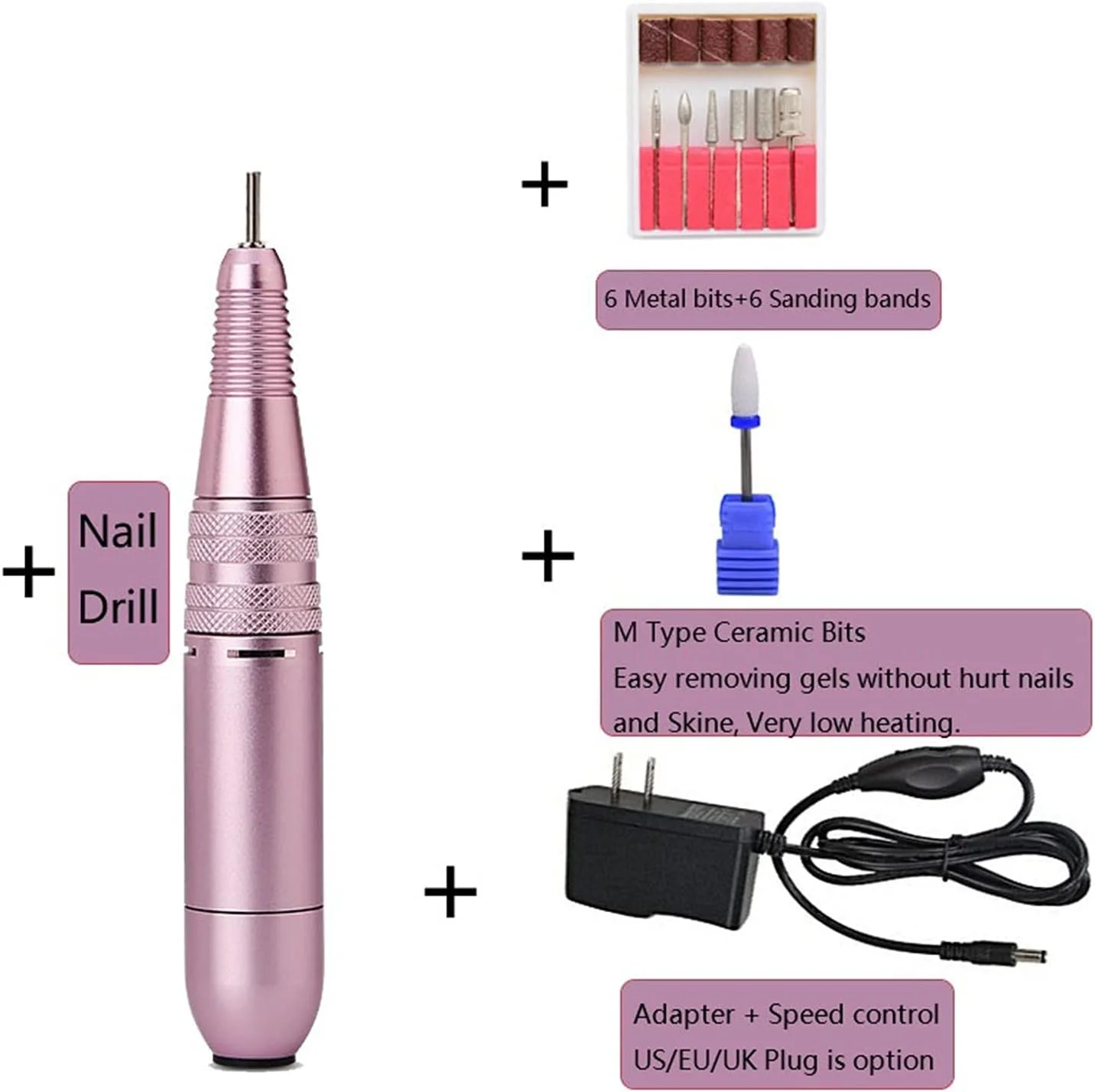 دستگاه سوهان برقی ناخن تمکین، ست دستگاه مانیکور قابل حمل، قلم، دستگاه پدیکور، فایل ناخن، کیت دریل برقی هنری با دریل سرامیکی، دستگاه قابل حمل مانیکور پدیکور