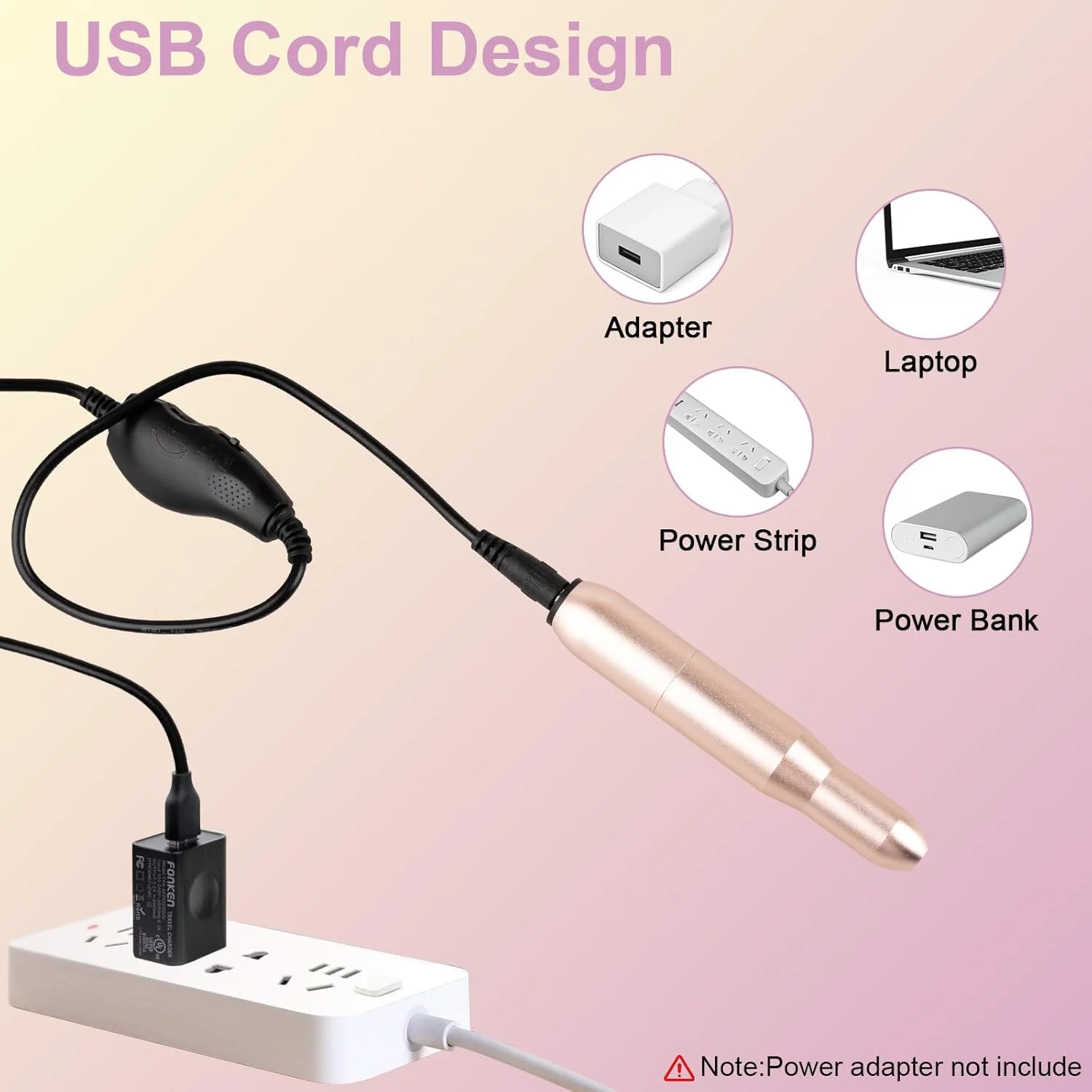 ست سوهان برقی ناخن Marvelity، دستگاه سوهان ناخن حرفه ای USB برای کیت ناخن اکریلیک، ابزار کامل مانیکور و پدیکور با سری سوهان ناخن و نوارهای سنباده، طلایی صورتی