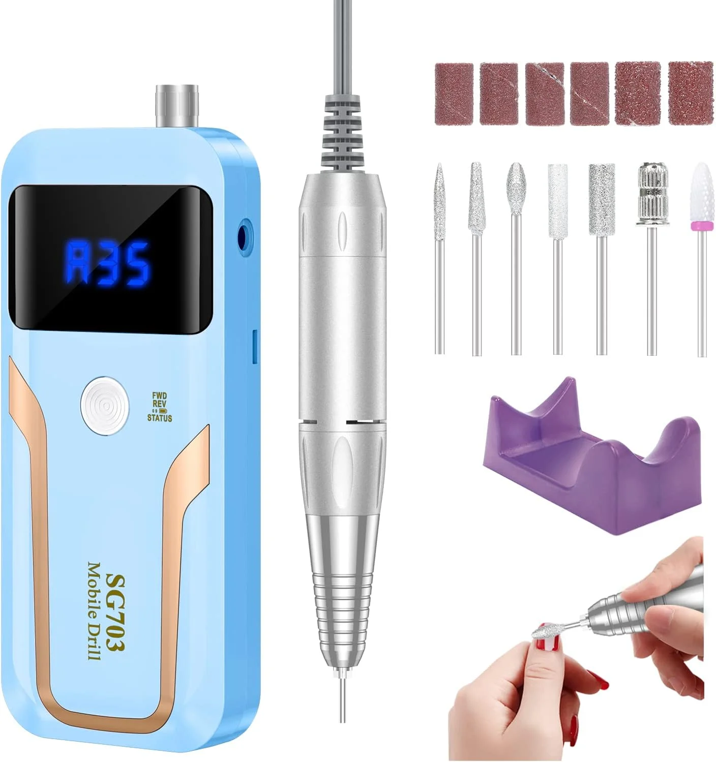 دستگاه سوهان برقی ناخن قابل حمل حرفه ای 35000 دور در دقیقه، دستگاه سوهان برقی شارژی برای ناخن های اکریلیک، آبی دستگاه سوهان برقی ناخن قابل حمل حرفه ای 35000 دور در دقیقه، دستگاه سوهان برقی شارژی برای ناخن های اکریلیک، آبی