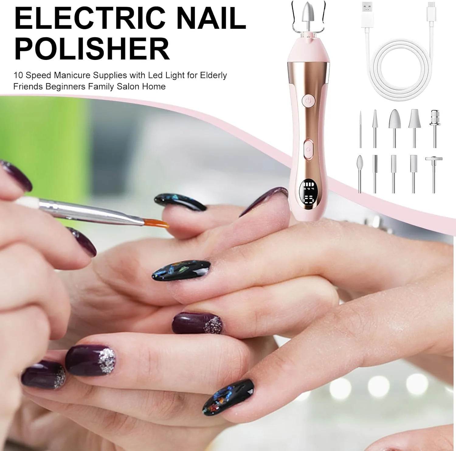 ابزار برقی سوهان ناخن - سوهان برقی مانیکور ناخن - تجهیزات مانیکور شارژی، لوازم هنری ناخن برای خانواده، متخصصان، مبتدیان، سالن، خانه ابزار برقی سوهان ناخن - سوهان برقی مانیکور ناخن - تجهیزات مانیکور شارژی، لوازم هنری ناخن برای خانواده، متخصصان، مبتدیان، سالن، خانه
