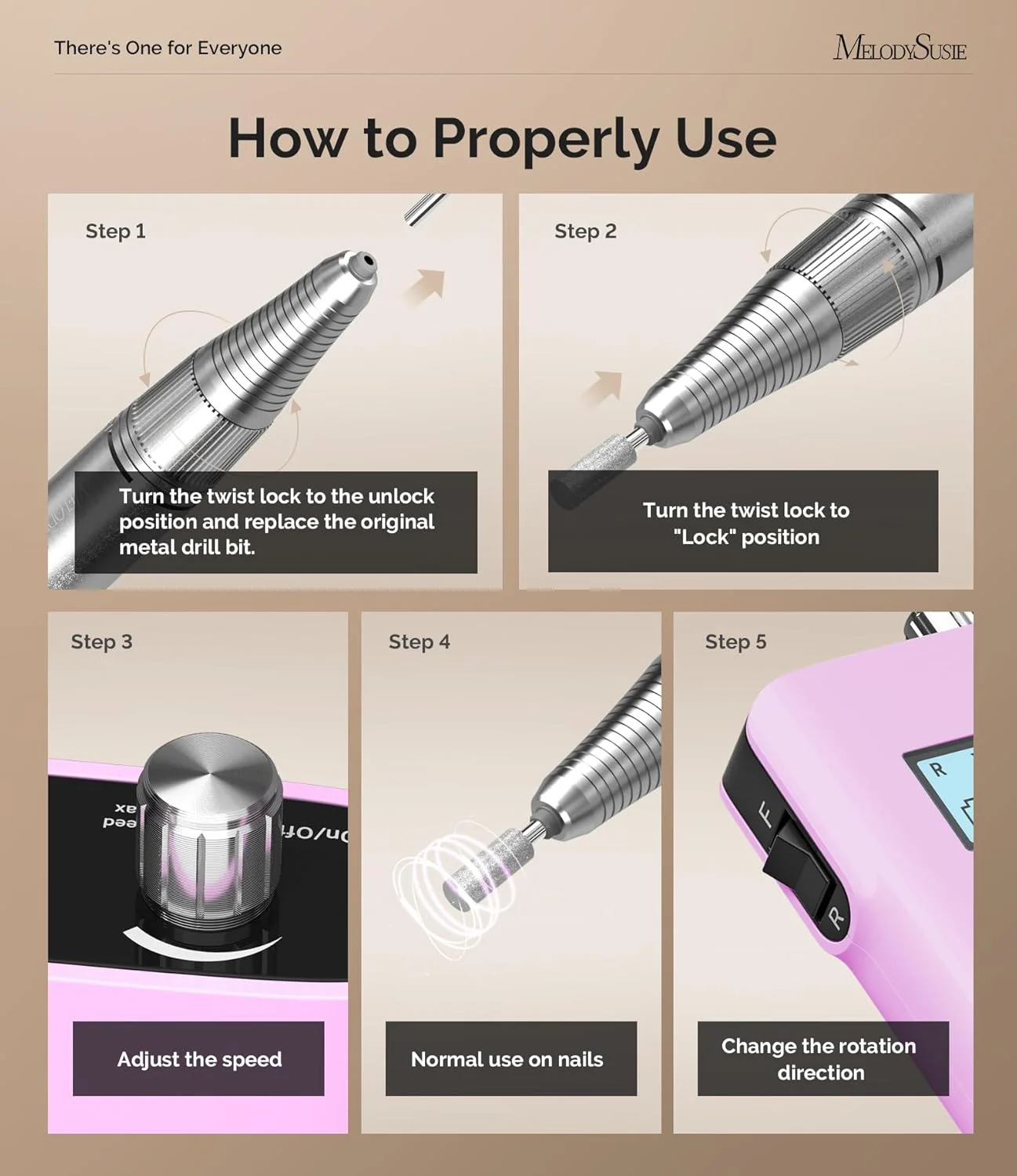 دستگاه سوهان برقی ناخن حرفه ای MelodySusie، 30000 دور در دقیقه، مدل SC320H، ابزار سنگ زنی ژل اکریلیک، دستگاه سوهان ناخن قابل حمل با 6 سر سوهان برای از بین بردن ژل ناخن، مانیکور، پدیکور سالن