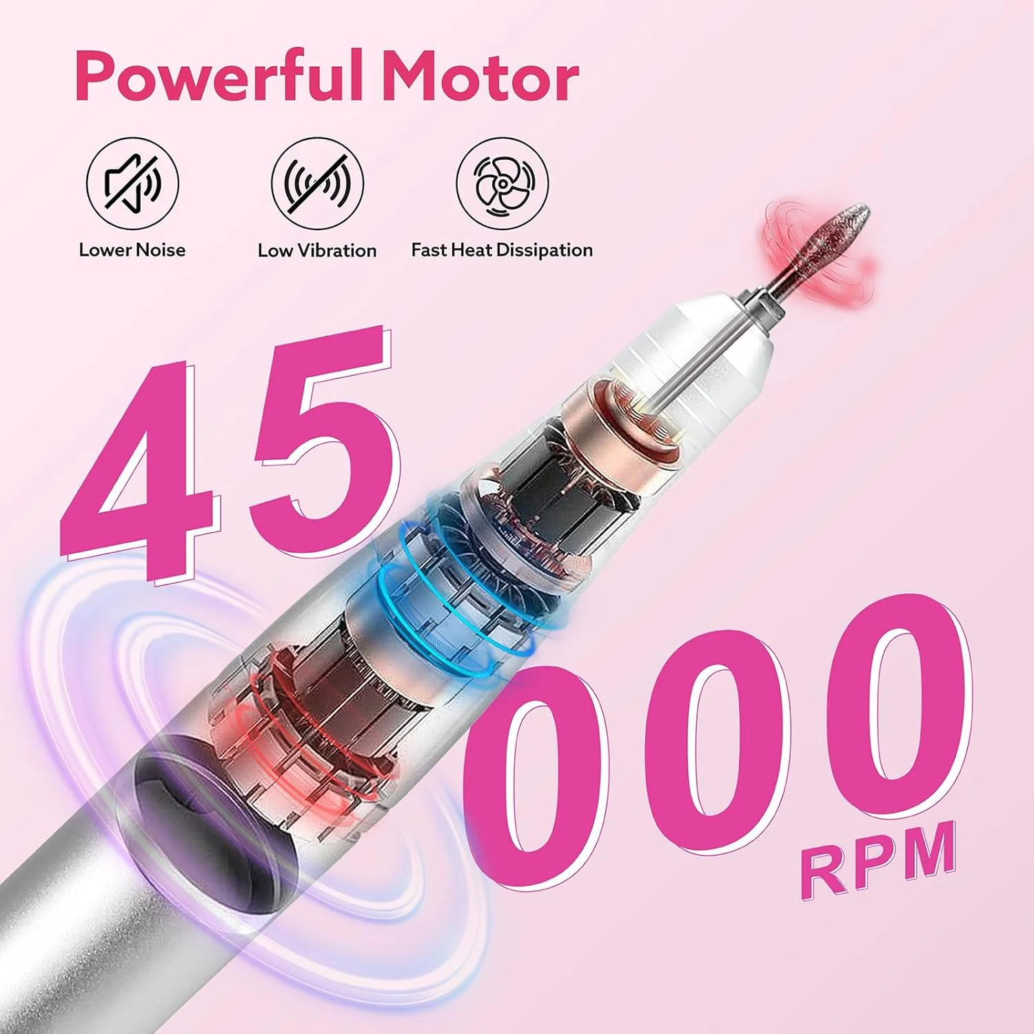دستگاه سوهان برقی ناخن قابل حمل نیمو، 45000 دور در دقیقه، مناسب برای از بین بردن لاک ژل و کاشت ناخن، دستگاه سوهان ناخن شارژی با 11 سری، مناسب برای مانیکور در سالن و منزل (بنفش)