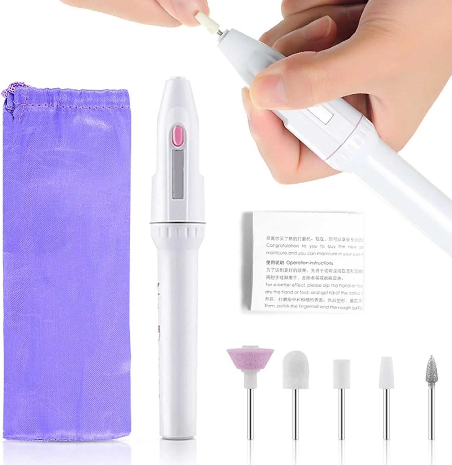 ست سوهان ناخن برقی کم صدا با 5 سر سمباده 20000 دور در دقیقه برای استفاده خانگی