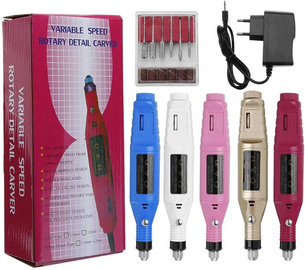 قلم حکاکی برقی آکریلیک حرفه ای NEOCHY، ست ابزار پولیش مانیکور و پدیکور (رنگ: رز)