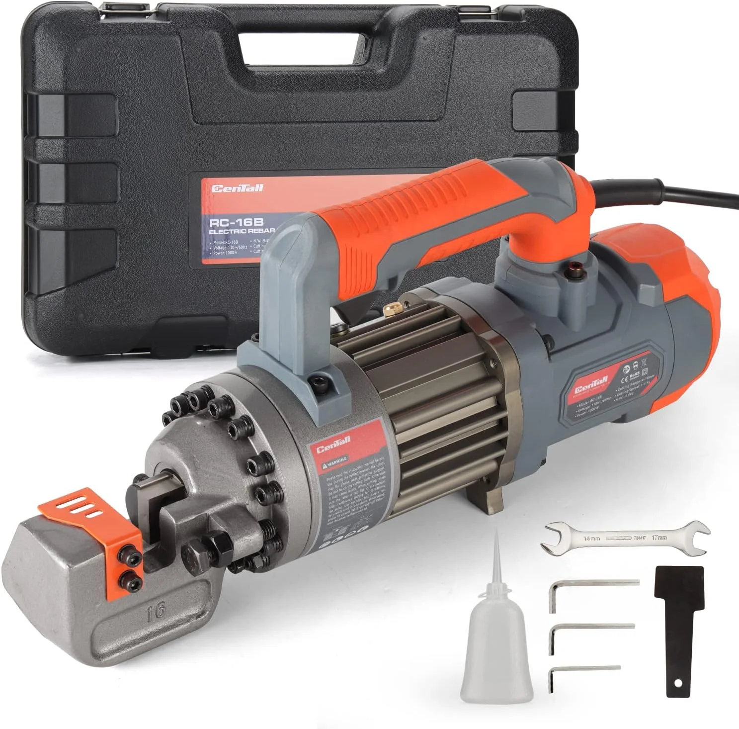 دستگاه برش میلگرد هیدرولیک برقی CENTALL با قطر 5/8 اینچ، دستگاه برش میلگرد قابل حمل، برش تا 4-16 میلی متر #5 میلگرد، سرعت برش 1-1.5 ثانیه 1000 وات RC16B (خاکستری + نارنجی) دستگاه برش میلگرد هیدرولیک برقی CENTALL با قطر 5/8 اینچ، دستگاه برش میلگرد قابل حمل، برش تا 4-16 میلی متر #5 میلگرد، سرعت برش 1-1.5 ثانیه 1000 وات RC16B (خاکستری + نارنجی)