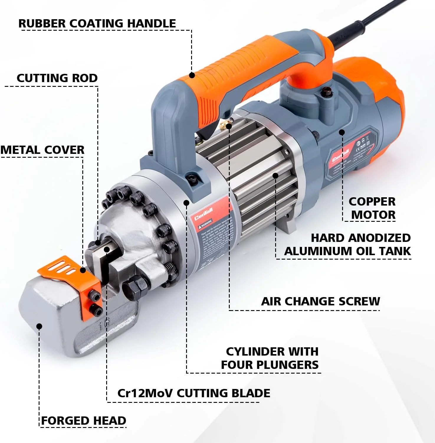 دستگاه برش میلگرد هیدرولیک برقی CENTALL با قطر 5/8 اینچ، دستگاه برش میلگرد قابل حمل، برش تا 4-16 میلی متر #5 میلگرد، سرعت برش 1-1.5 ثانیه 1000 وات RC16B (خاکستری + نارنجی) دستگاه برش میلگرد هیدرولیک برقی CENTALL با قطر 5/8 اینچ، دستگاه برش میلگرد قابل حمل، برش تا 4-16 میلی متر #5 میلگرد، سرعت برش 1-1.5 ثانیه 1000 وات RC16B (خاکستری + نارنجی)