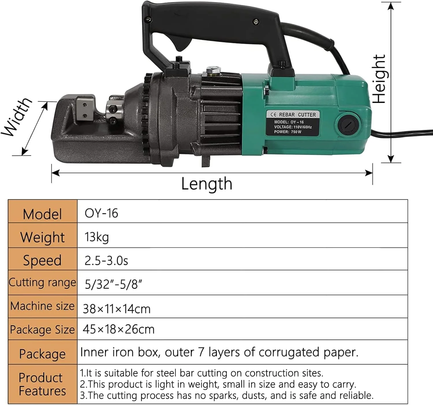 دستگاه برش میلگرد برقی جمع و جور، دستگاه برش میلگرد قابل حمل، برش سریع در 3 ثانیه، همراه با لوازم جانبی ابزار و 2 تیغه تعویضی Leunlee