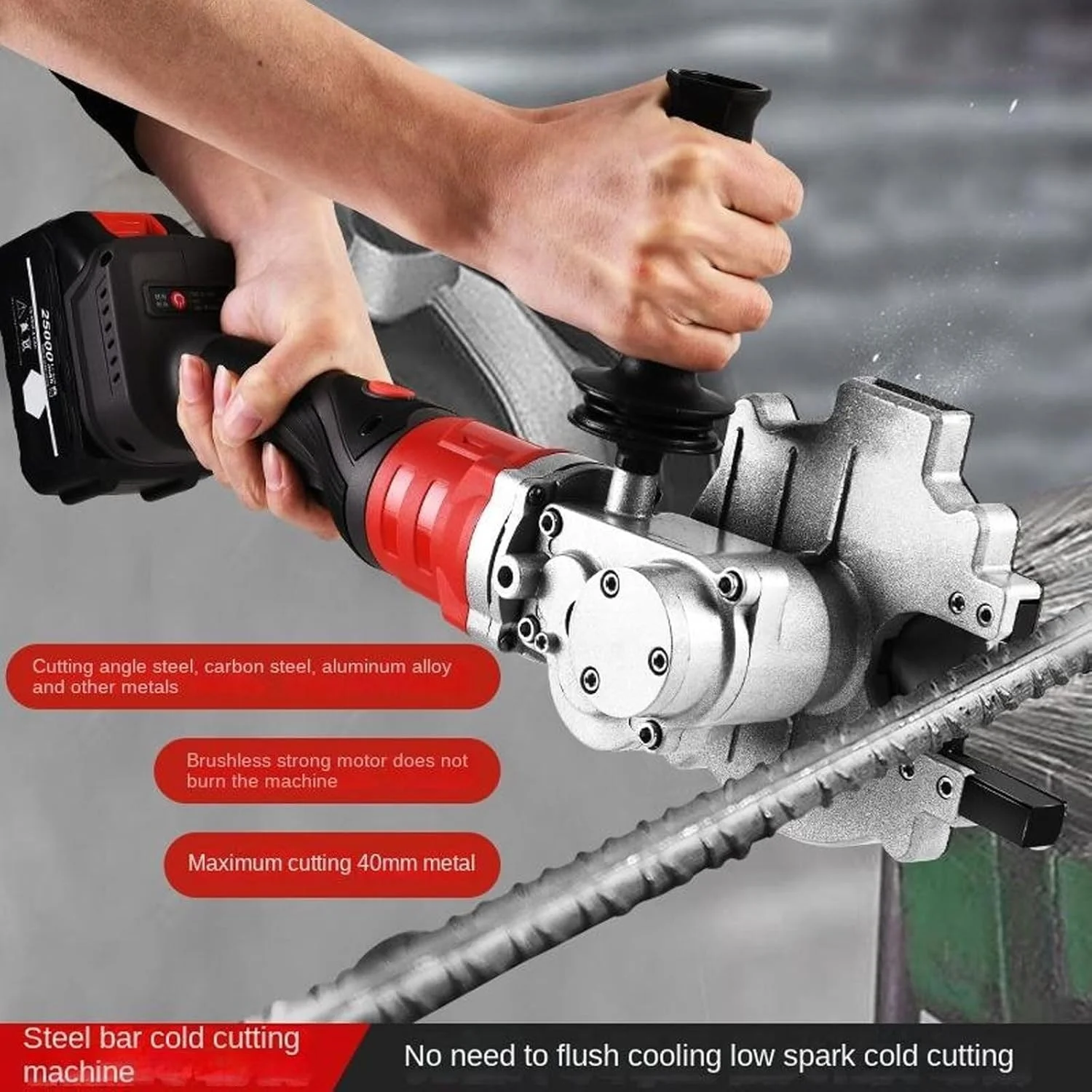 برش دهنده میلگرد شارژی، برش سرد میلگرد قابل شارژ، قطر برش 4-40 میلی متر، ابزار برش میلگرد برقی با سر چرخان 180 درجه، طراحی شیار هدایت تراشه، برای فولاد، آلیاژ آلومینیوم