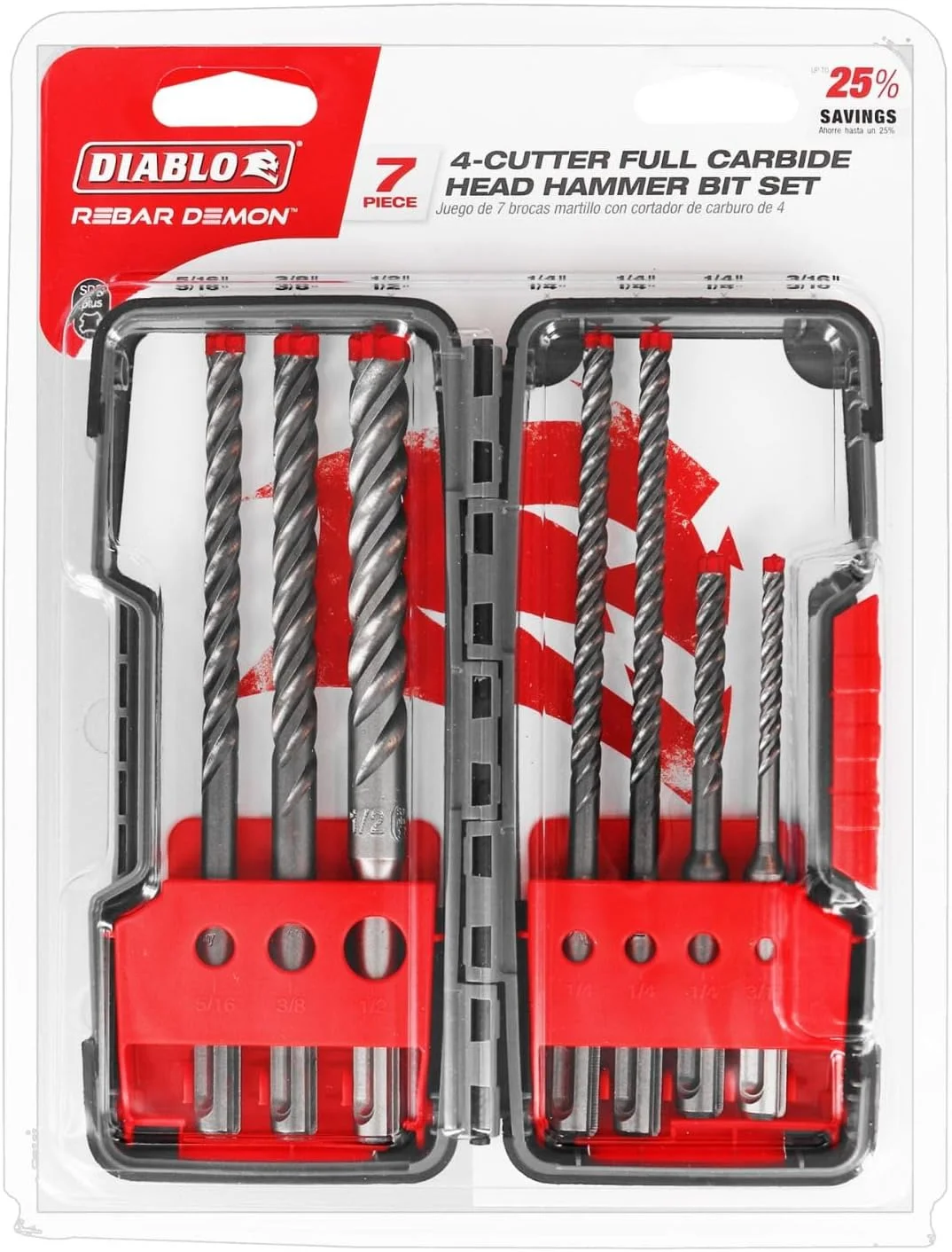 Diablo - DMAPL9920-S7 مجموعه 7 عددی مته چکش تخریب SDS-Plus مدل Rebar Demon با سر کاربید کامل 4 لبه