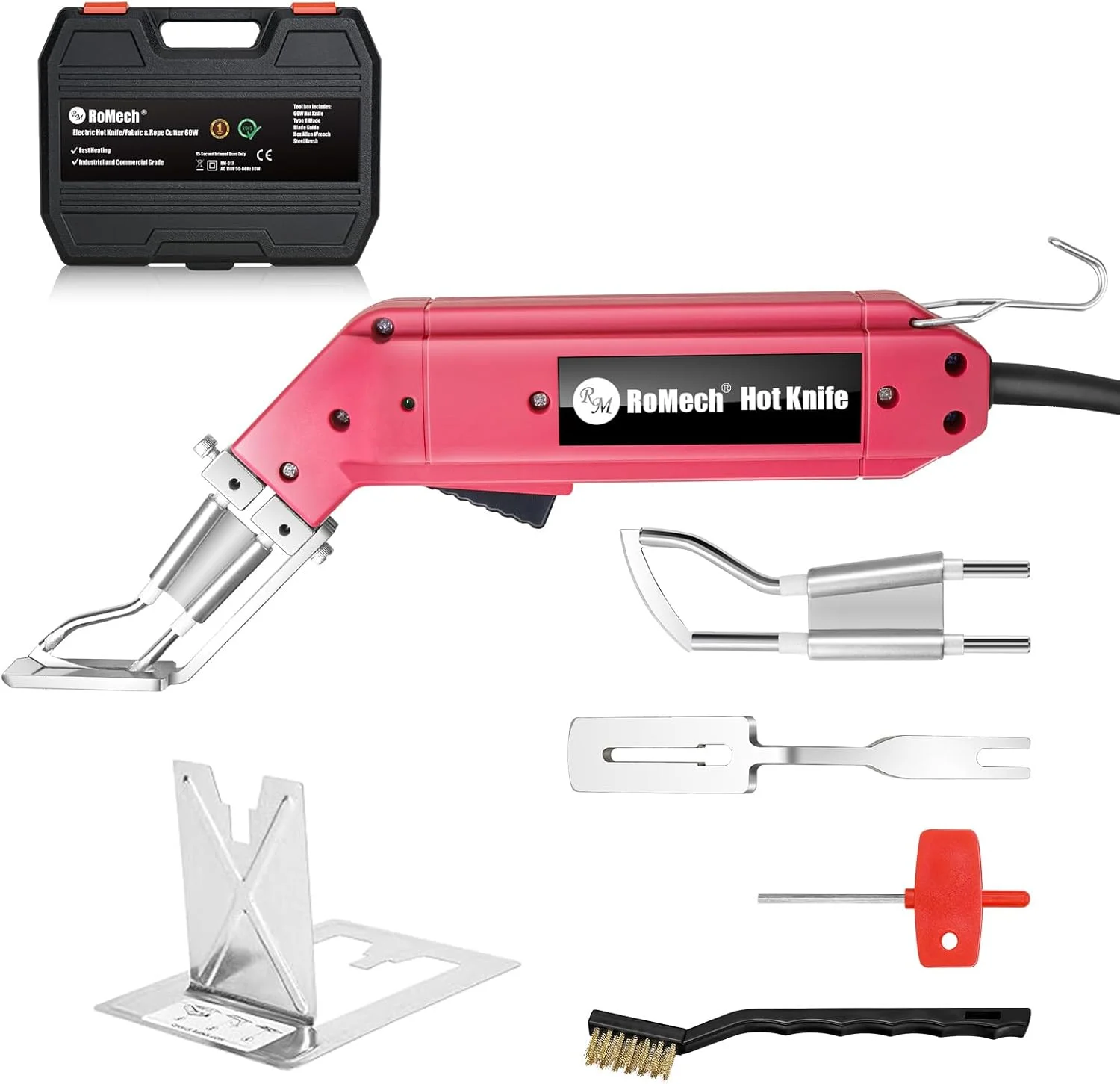 برش دهنده پارچه و طناب ROMECH 60W، چاقوی داغ برقی حرفه ای با توان قابل تنظیم، کیت ابزار برش با تیغه ها و لوازم جانبی (60W، RM-017) برش دهنده پارچه و طناب ROMECH 60W، چاقوی داغ برقی حرفه ای با توان قابل تنظیم، کیت ابزار برش با تیغه ها و لوازم جانبی (60W، RM-017)