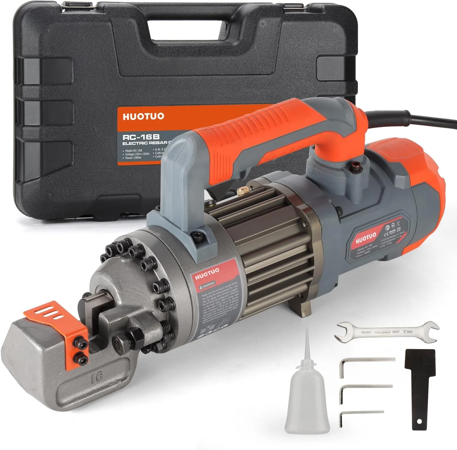 برش میلگرد هیدرولیک برقی 1000 وات HUOTUO، برش میلگرد قابل حمل، برش تا 5/8 اینچ 4-16 میلی متر #5، سرعت برش 1-1.5 ثانیه RC16B