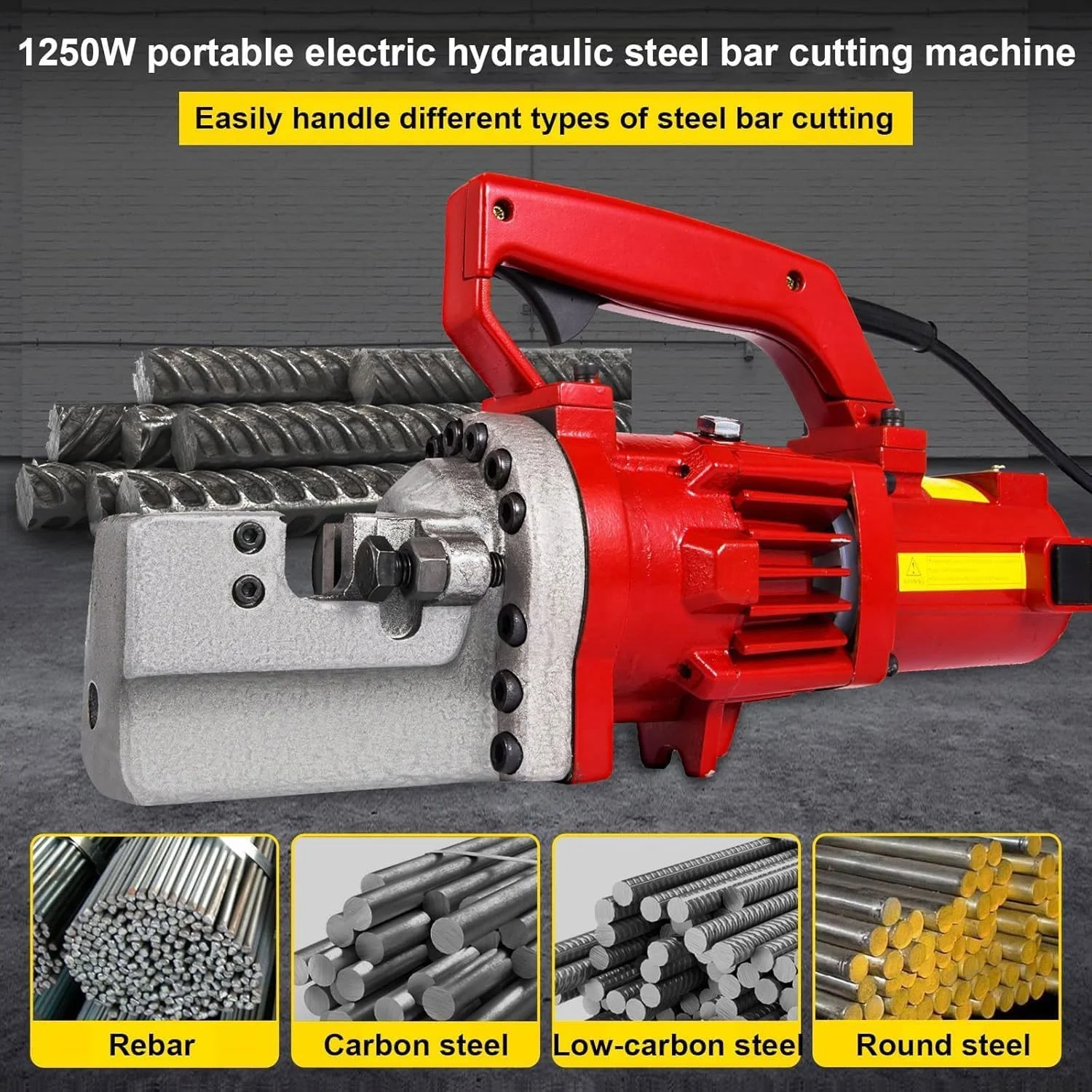 دستگاه برش میلگرد هیدرولیک، دستگاه برش میلگرد برقی 1250 وات، به همراه جعبه نگهداری و آچار تنظیم، سرعت برش 3-3.5 ثانیه، برای برش میلگرد با دامنه 4-20 میلی متر