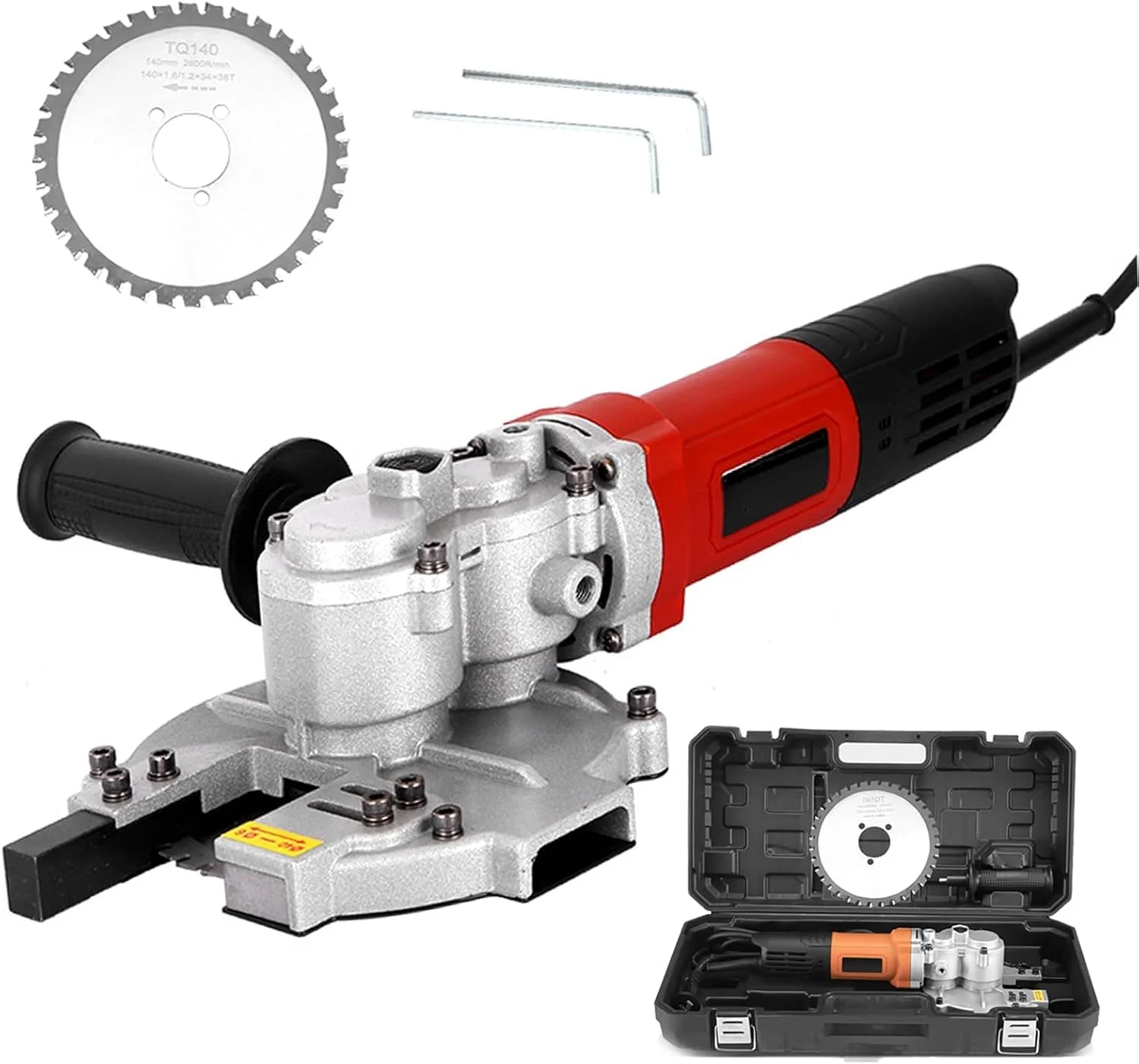 دستگاه برش میلگرد هیدرولیک قدرتمند، دستگاه خم کن میلگرد برقی قابل حمل 1280 واتی با محدوده برش 4-40 میلی متر، جعبه ابزار، دستگاه اره سرد برش میله فولادی دستی برای ساخت و ساز صنعتی (قرمز)