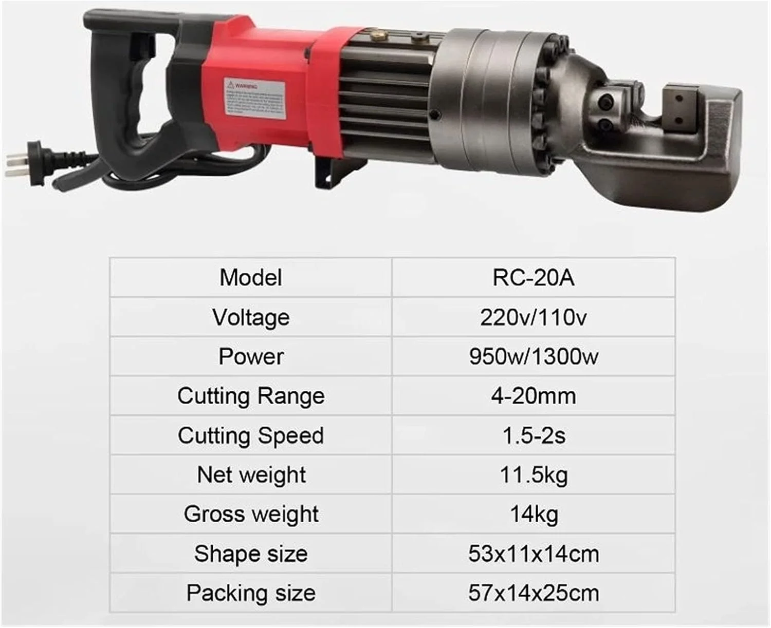 قیچی میلگرد هیدرولیک RIMOAL، قیچی میلگرد فولادی هیدرولیک قابل حمل، RC-16 برای برش میلگرد ساختمانی، میلگرد برقی قابل حمل