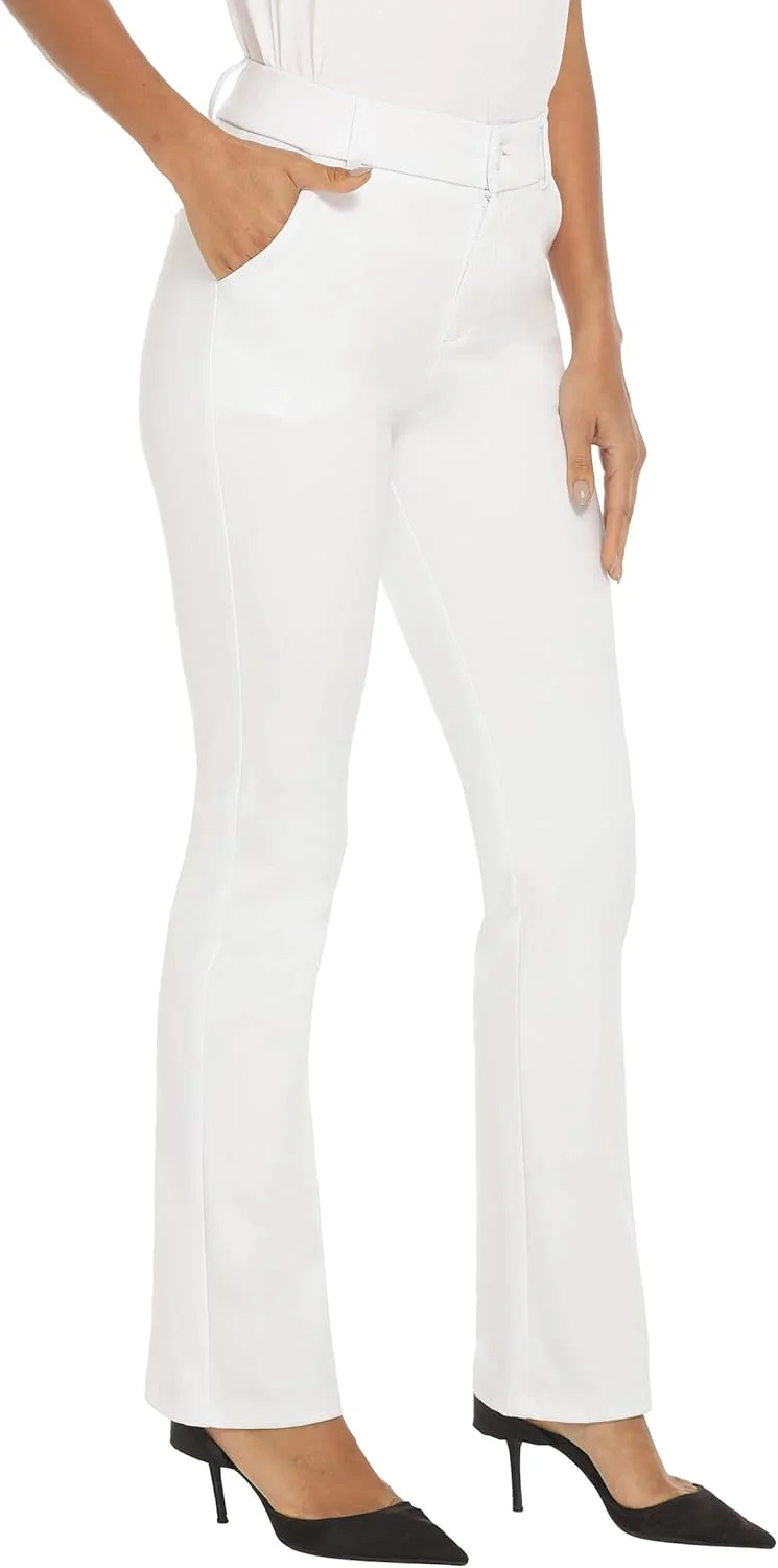 شلوار پارچه ای زنانه راحت و کشی مدل دم پا بوت، سفید، سایز 44 قد بلند