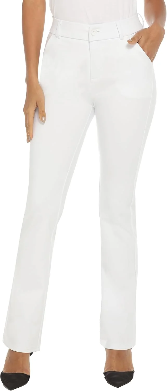 شلوار پارچه ای زنانه راحت و کشی مدل دم پا بوت، سفید، سایز 44 قد بلند