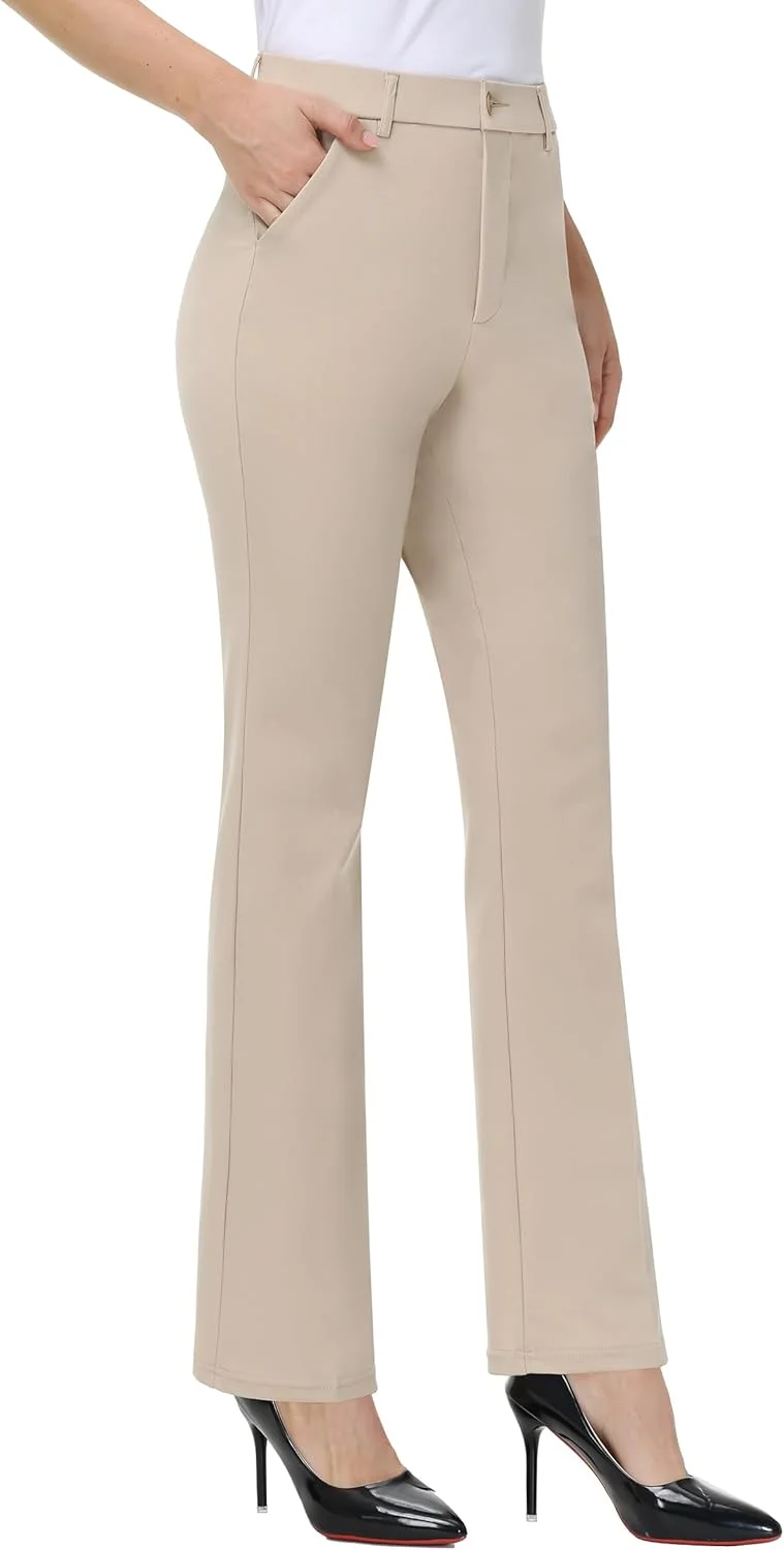 شلوار زنانه راسته، کشی، مناسب کار، اداری و غیر رسمی به همراه جیب، خاکی روشن، سایز 14