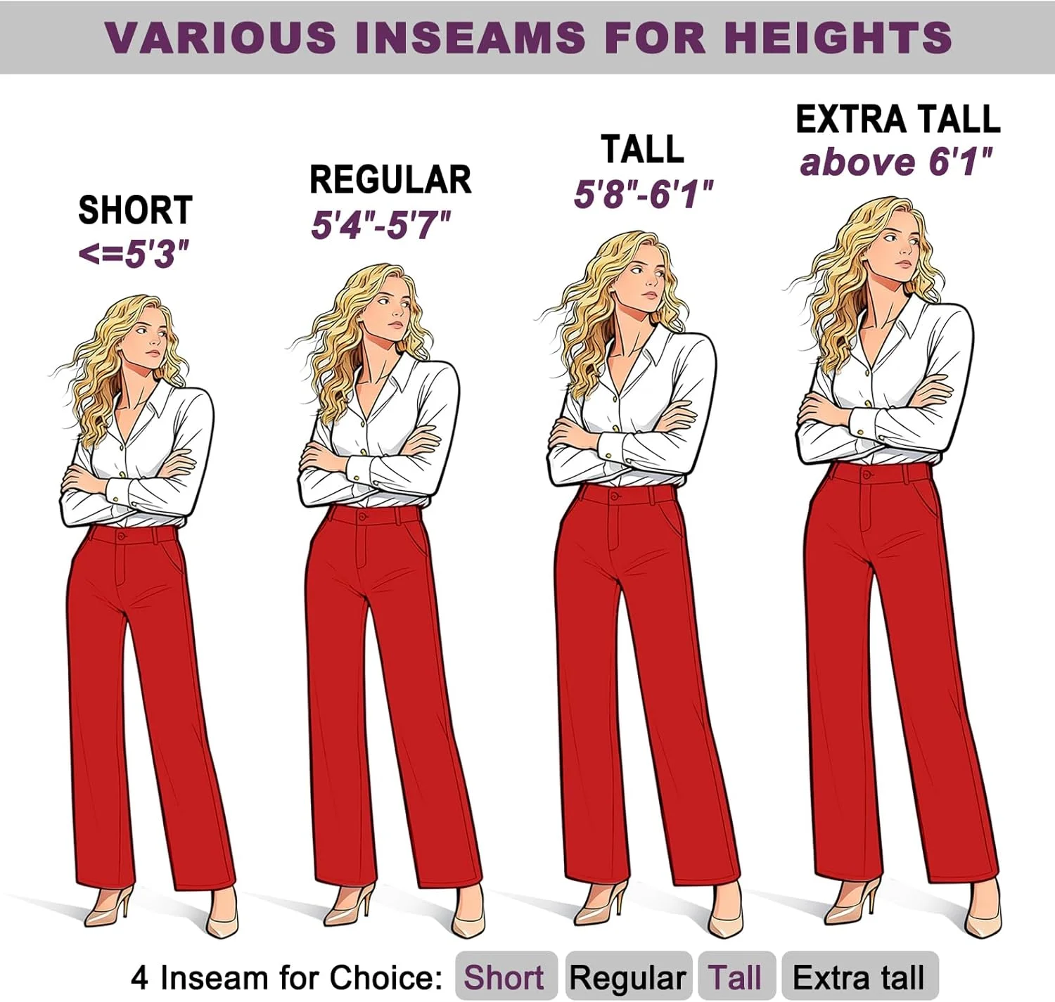 شلوار زنانه راسته پاچه گشاد کمر بلند iChosy، شلوار رسمی با جیب، قرمز، سایز 14