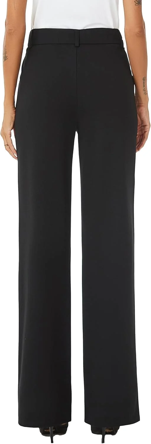 شلوار زنانه راسته پاچه گشاد کمر بلند iChosy، شلوار پارچه ای کژوال با جیب، مشکی، سایز 4