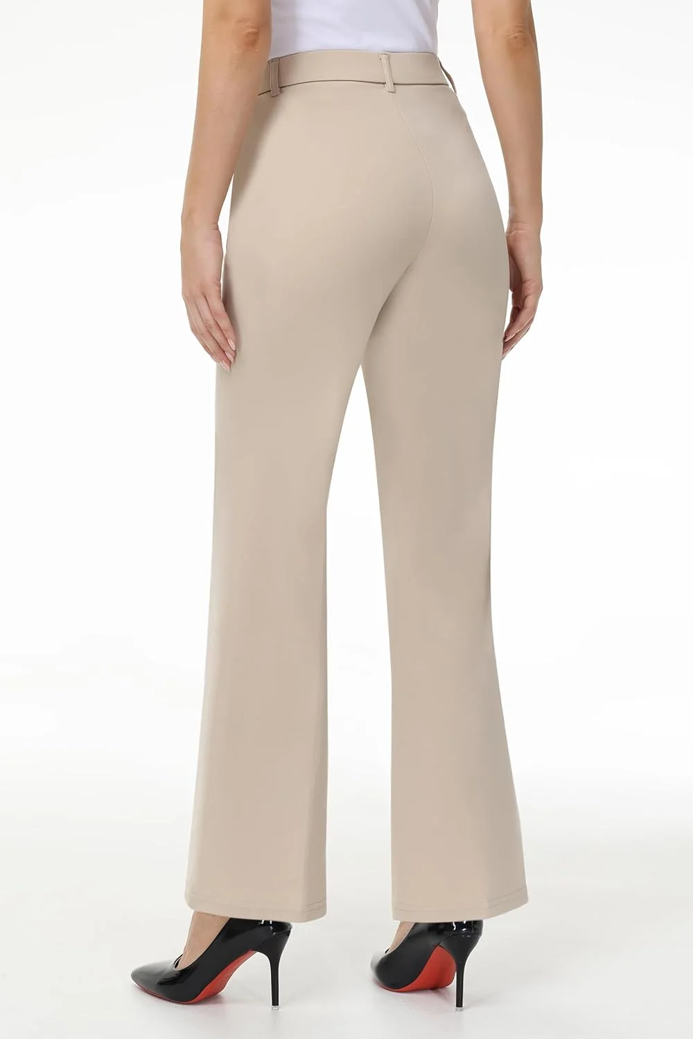 شلوار زنانه کمر بلند، پاچه گشاد و راسته، شلوار رسمی با جیب، خاکی کم رنگ، قد بلند سایز 14