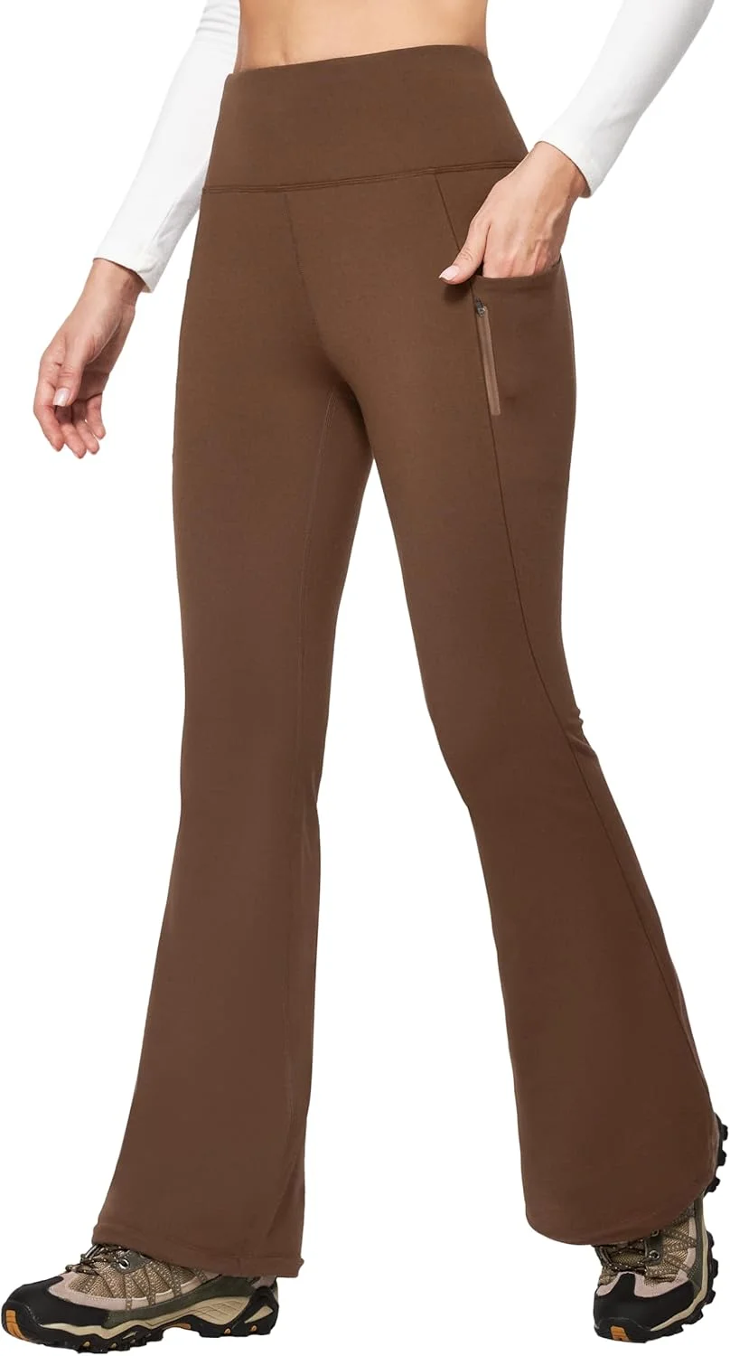 شلوار یوگای دمپا گشاد زنانه IUGA با جیب، شلوار بوت‌لگ کمر بلند ورزشی با قابلیت کنترل شکم، شلوار کار زنانه با 4 جیب