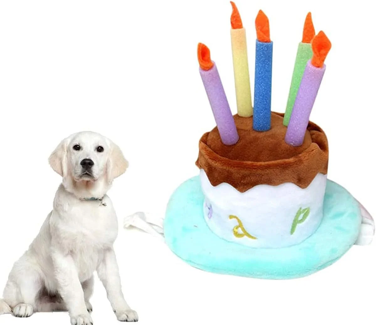 کلاه تولد سگ KASTWAVE، کلاه مهمانی با طرح کیک و 5 شمع رنگارنگ، اکسسوری لباس مبدل برای سگ ها و گربه ها