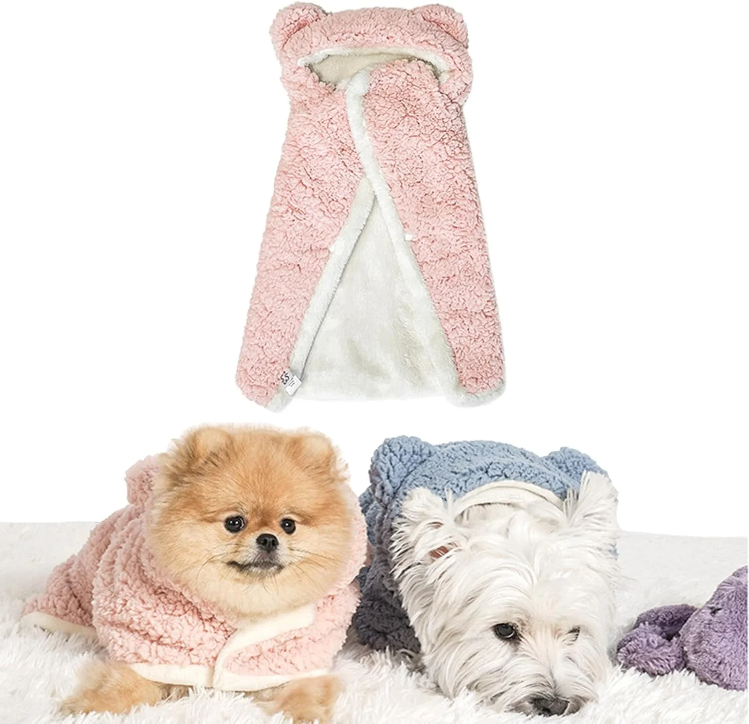 شنل پت سگ KASTWAVE، پتو پشمی گرم و نرم با کلاه، روپوش چند منظوره خزدار سگ برای سگ ها و گربه های کوچک و متوسط، پوشاک حیوانات خانگی (صورتی، M)