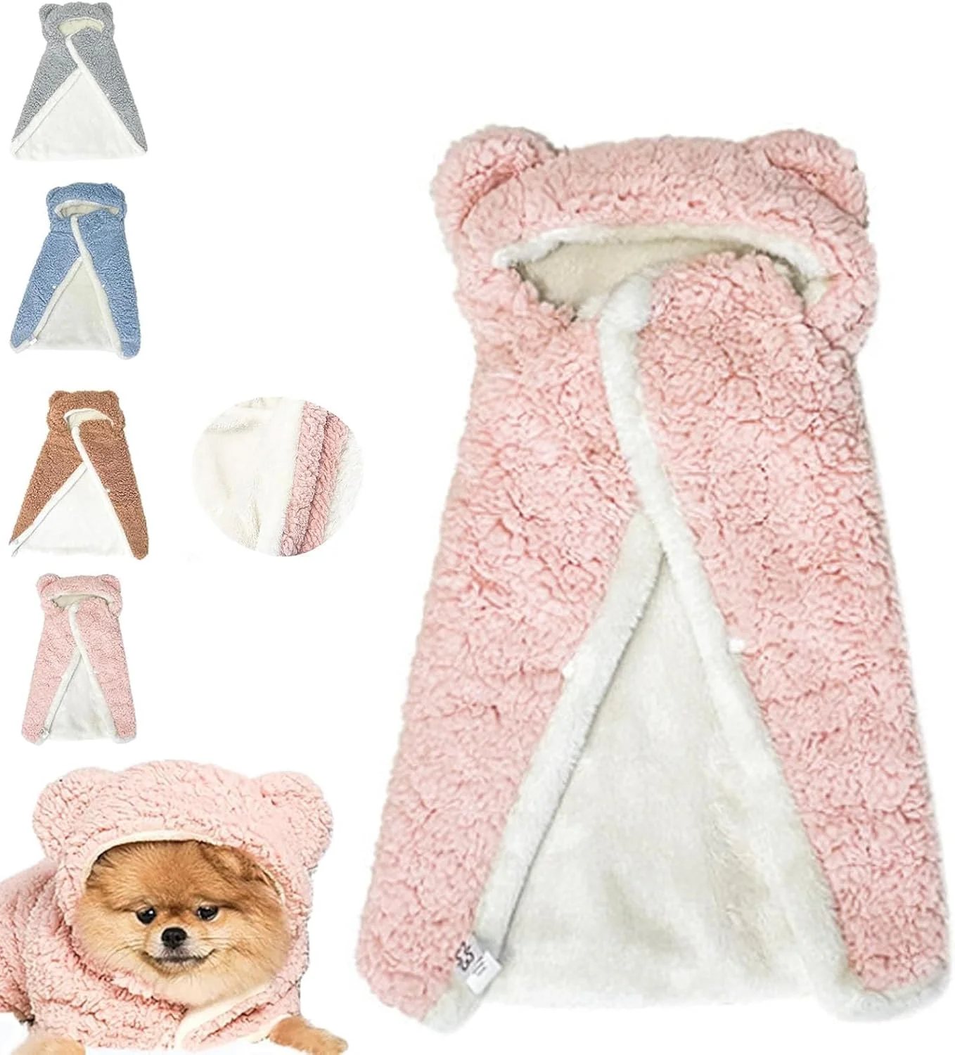 شنل پت سگ KASTWAVE، پتو پشمی گرم و نرم با کلاه، روپوش چند منظوره خزدار سگ برای سگ ها و گربه های کوچک و متوسط، پوشاک حیوانات خانگی (صورتی، M)